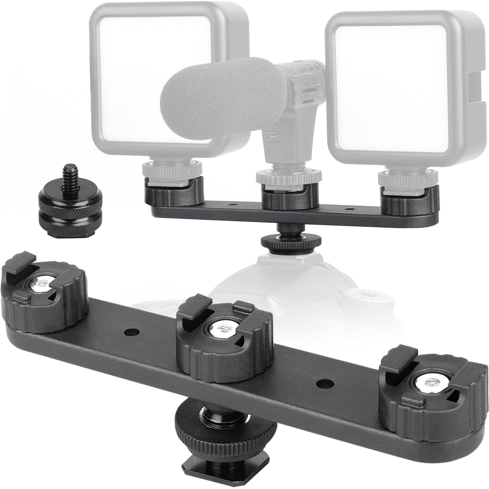 ChromLives Cold Shoe Mount Triple Shoe Mount Extension Bar Hot Shoe Adapter Camera Bracket with 1/4 Screw for Tripod/Microphone/