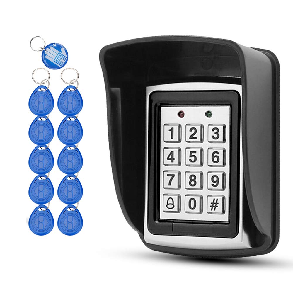 OBO HANDS 10 RFID Keychains + Waterproof Rain Cover + RFID Metal Keypad Supports 1000 Users Wiegand-26 Interface (Input/Output)