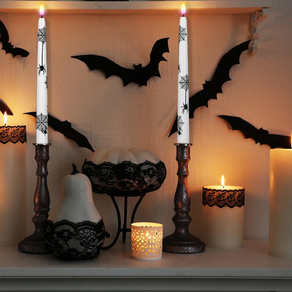 Lasumora Halloween Decoration Flameless Taper Candles With Remote Timer, Battery Operated Led Halloween Candles Flickering With