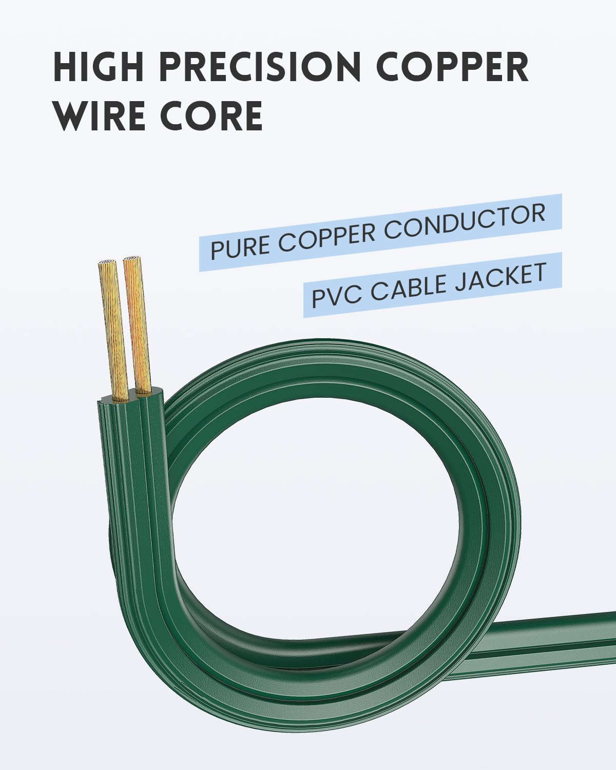 Plugtul Green Indoor Extension Cord 10 Ft, 2 Prong Extension Cord, 3 Polarized Outlets With Safety Cap Protect For Home Office,
