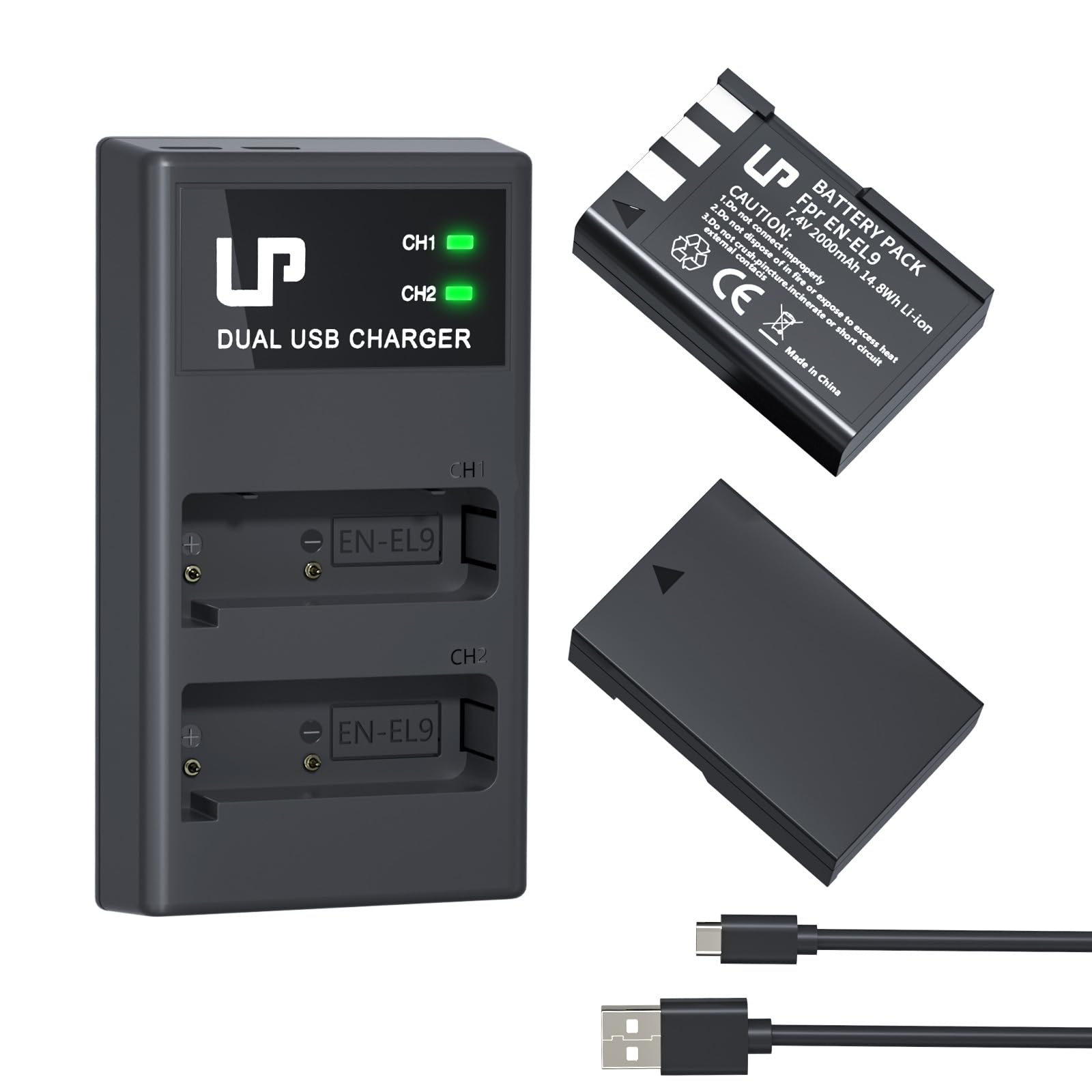 Lp En El9 En El9A Battery Charger Pack, 2 Pack 2000Mah Rechargeable Battery And Usb C Dual Slot Charger Compatible With Nikon D4
