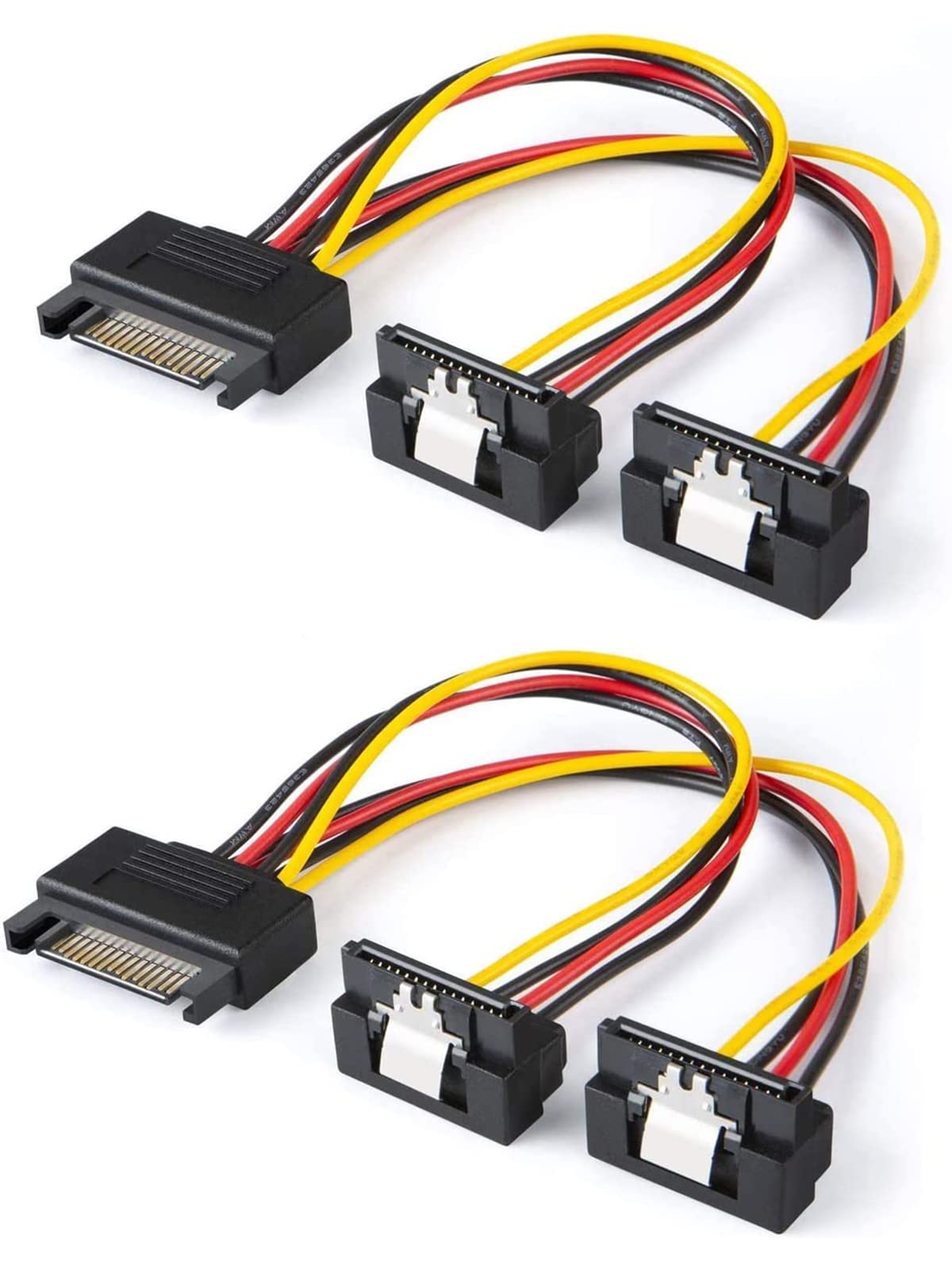 Cablecreation Sata Power Cable, [2 Pack] 6 Inch Sata 15 Pin Male To 2Xsata 15 Pin Down Angle Female Power Splitter Cable