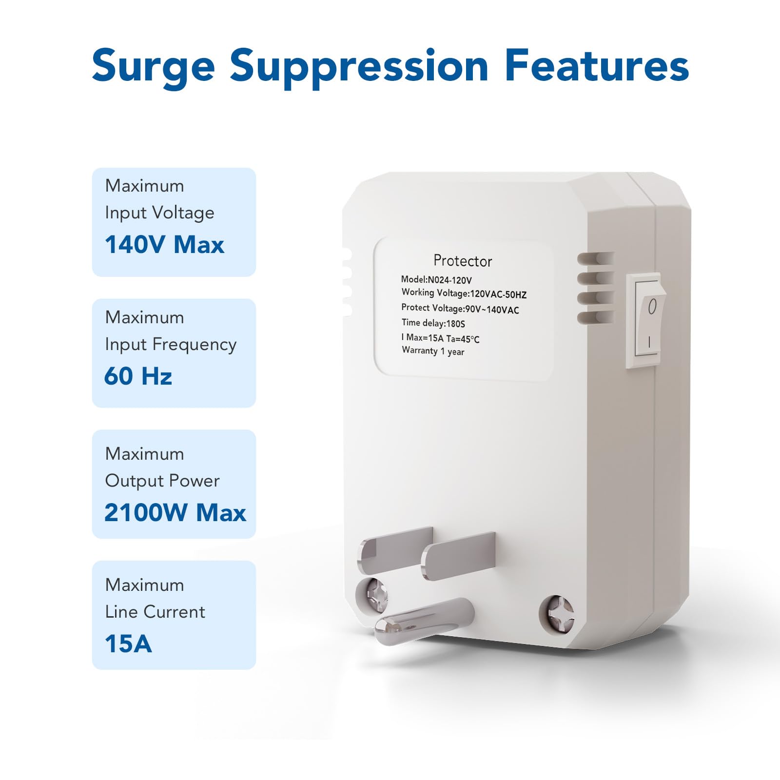 Bseed Single Outlet Surge Protector, Small Surge Protector Wall Tap With Ground Protected Light Indicators For Refrigerators, Pc