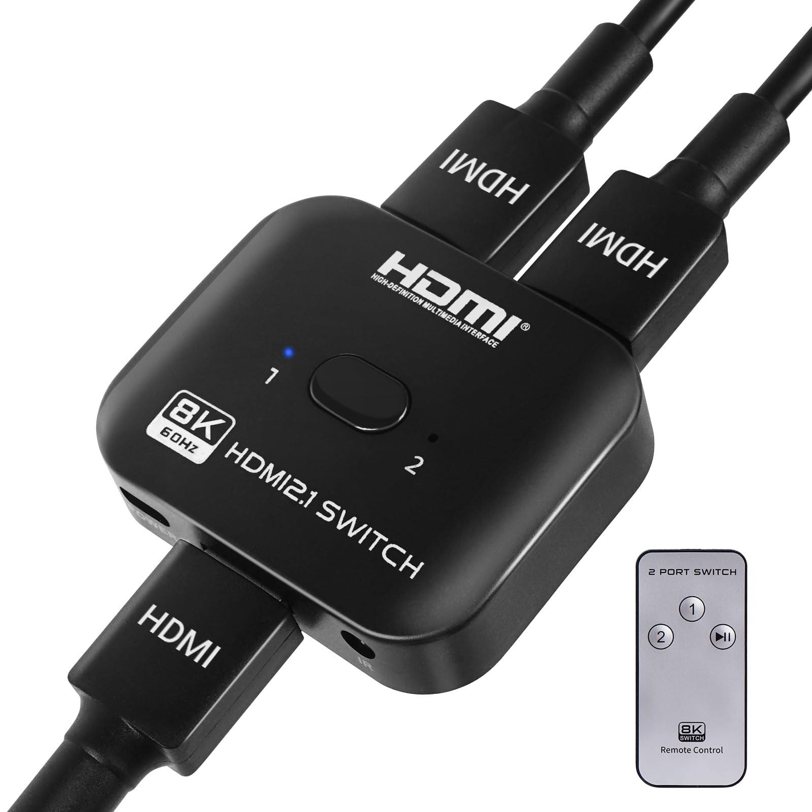 8K Hdmi 2.1 Switch 4K 120Hz Splitter, Bi Directional Switcher 2 In 1 Out Support 48Gbps 8K@60Hz 4K@144Hz For Ps5/Ps4,Hdtv,Xbox,F