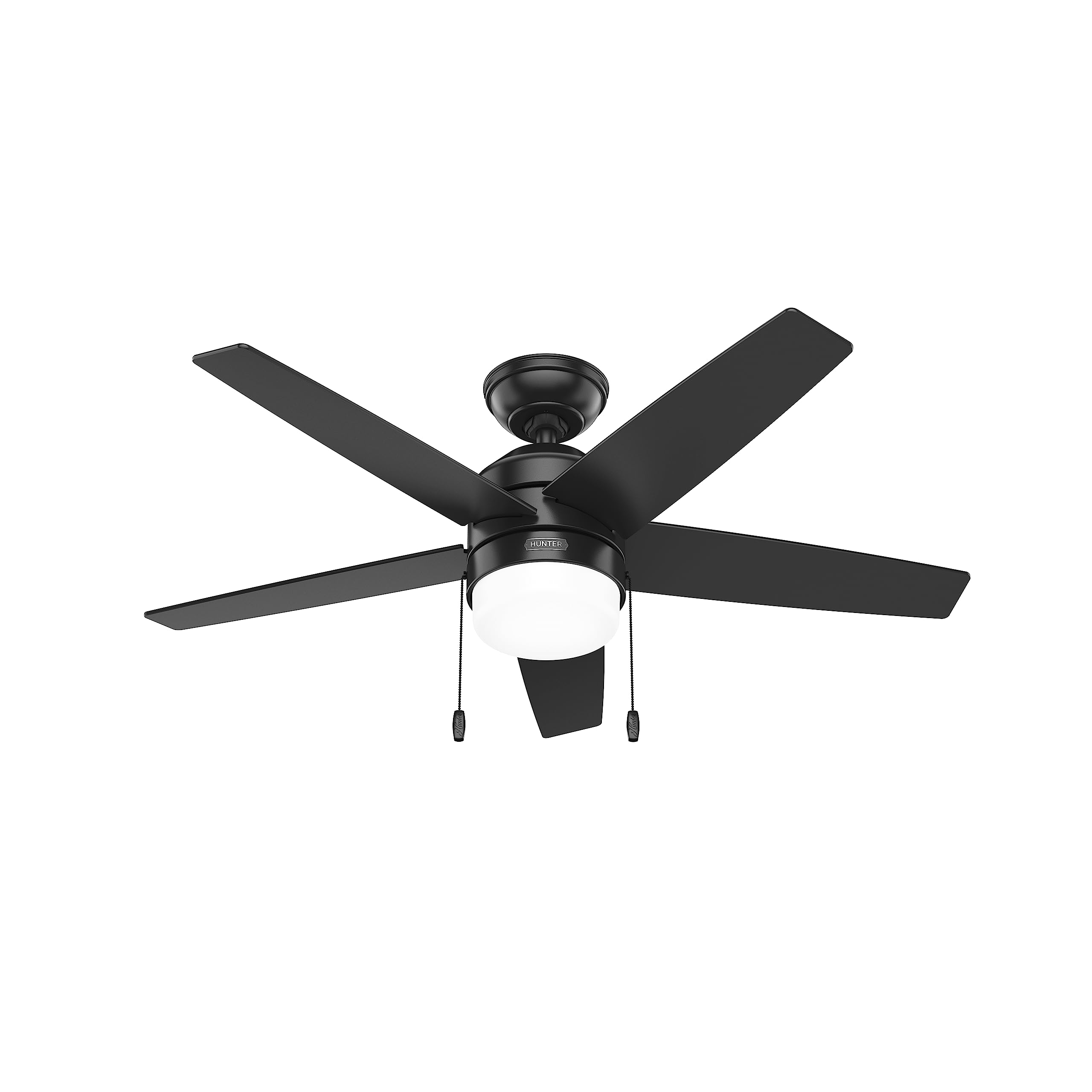Hunter 44 inch Indoor Ceiling Fan with LED Light and Pull Chain - Black Modern Ceiling Fan, Standard Mount, 5 Blades, For Bedroo