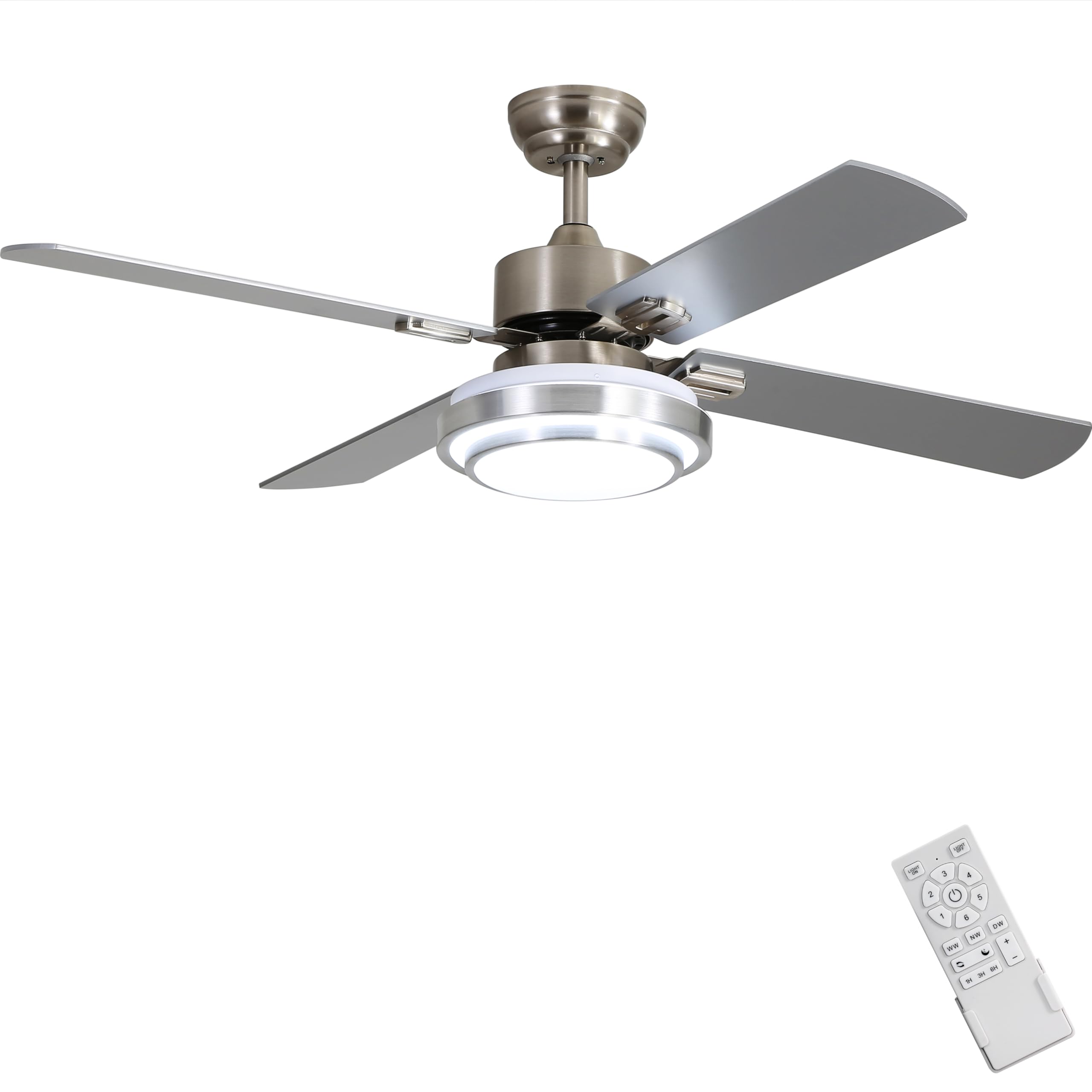 FINXIN Indoor Ceiling Fan Light Fixtures Remote LED 52 Brushed Nickel Ceiling Fans for Bedroom,Living Room,Dining Room Including