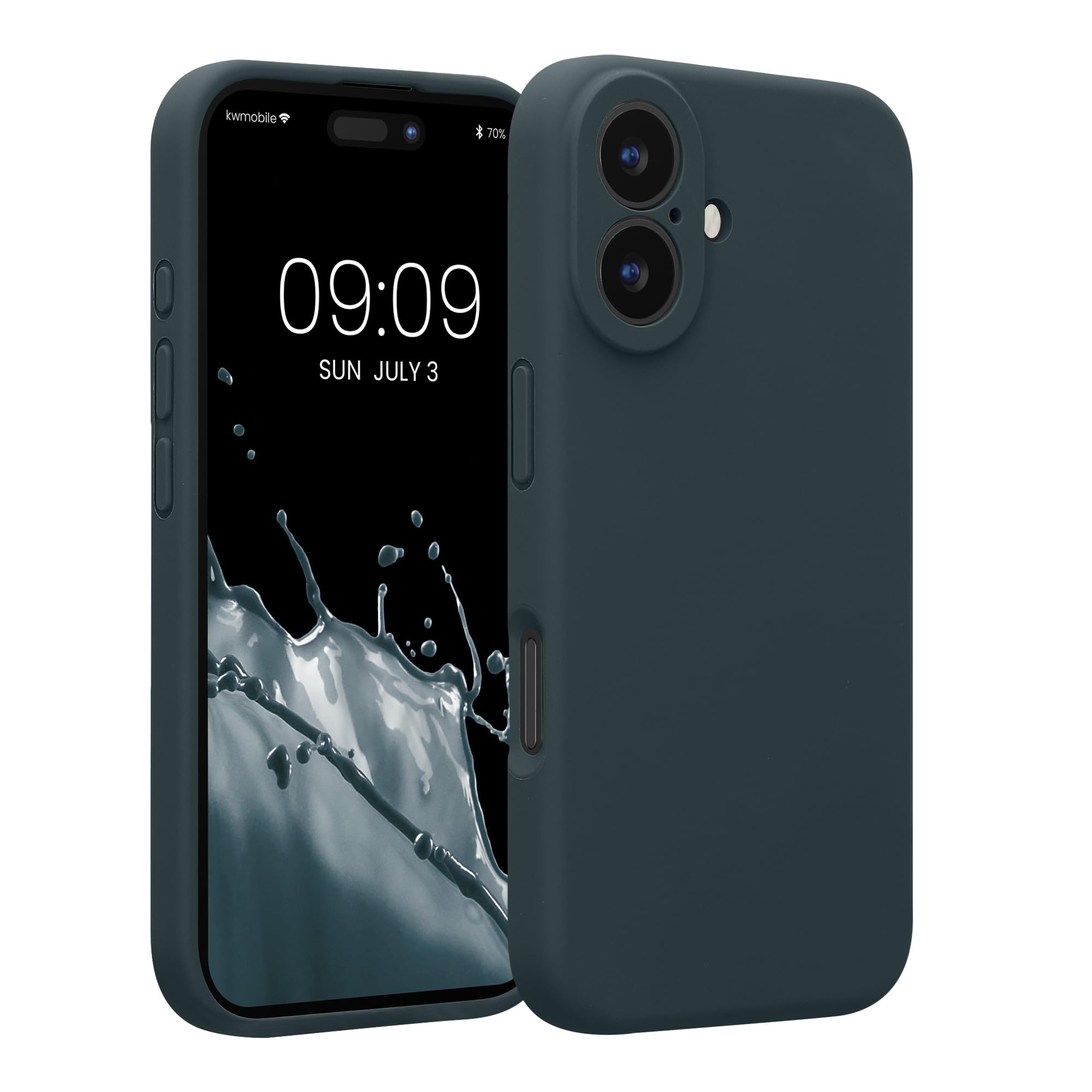 kwmobile Case Compatible with Apple iPhone 16 Case - Slim TPU Silicone Phone Cover - Soft Touch Finish - Dark Slate