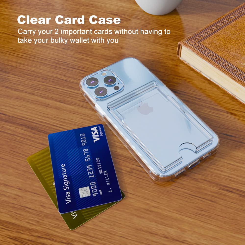 Wuwedo iPhone 13 Pro Max Clear Wallet Case Slim TPU+PC Anti-Yellowing with 2 Card Holder
