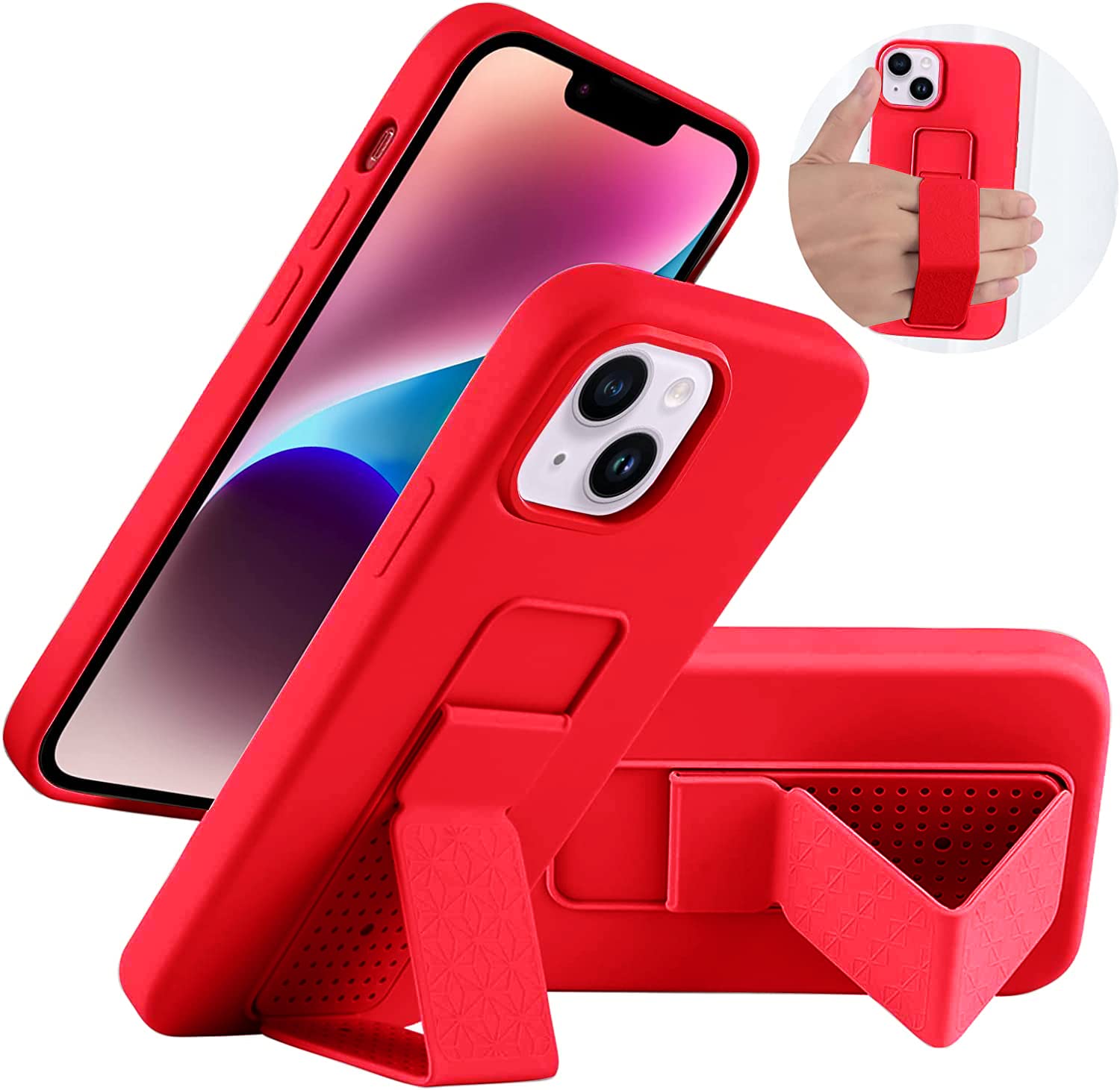 Laudtec Silicone Kickstand Case Compatible With Iphone 14 Case Vertical And Horizontal Stand Hand Strap Metal Kickstand, Flexibl