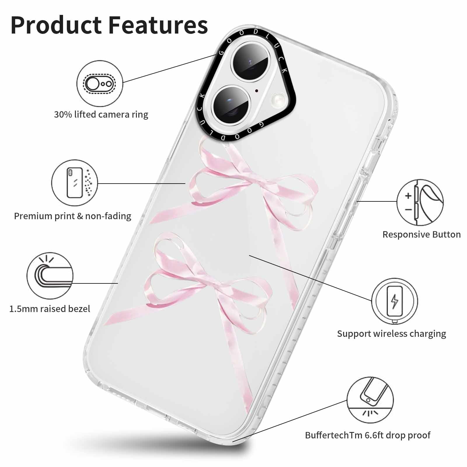 Rumdey 2 Pack Clear Bow Phone Case For Iphone 16 6.1 Inch, Cute Aesthetic Pattern Design Protective Soft Slim Shockproof Tpu Bum