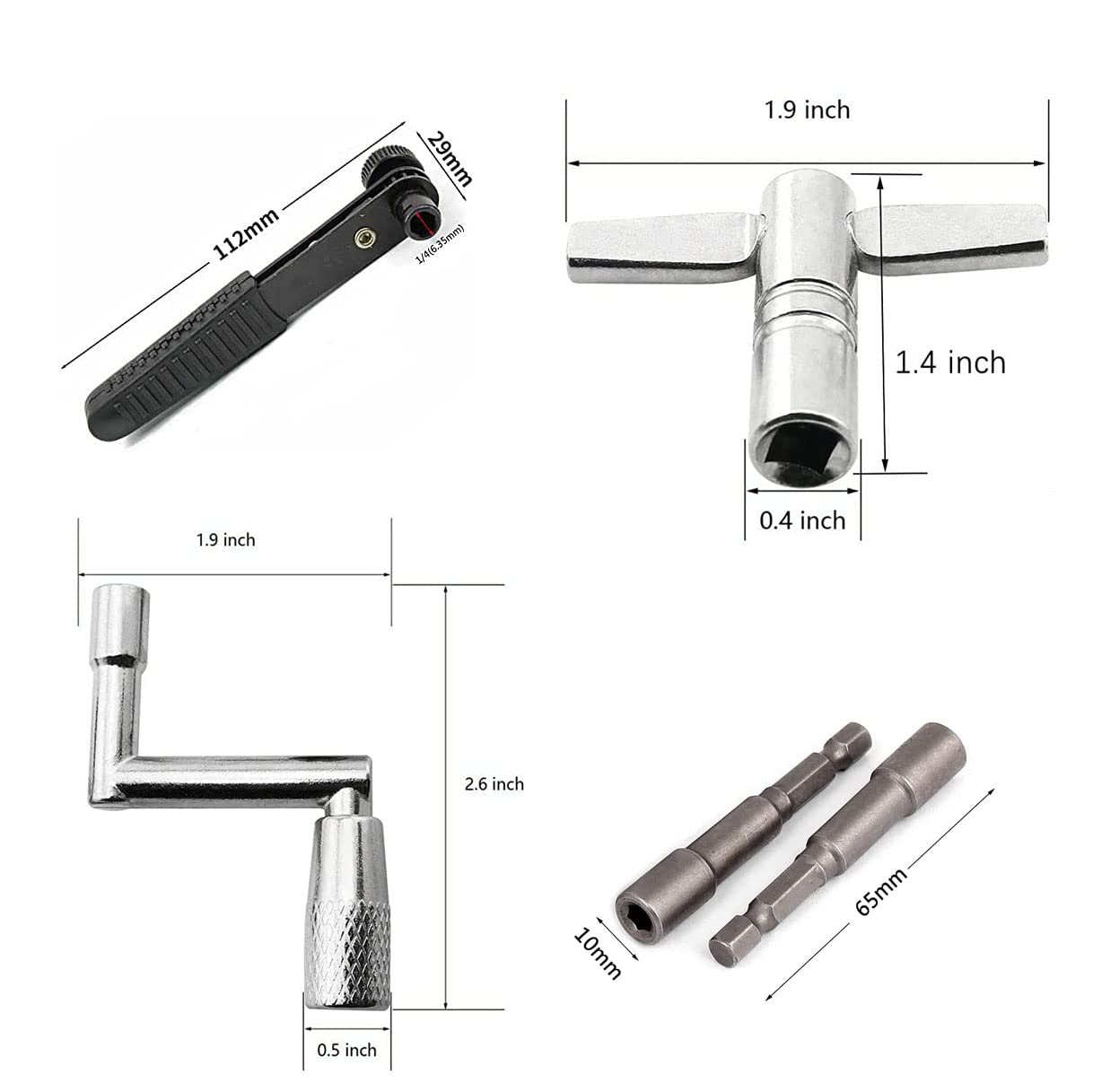 Jiayouy Drum Keys 5 Pack Chrome Steel Construction Standard Drum Keys With Ratchet Torque Wrench Drill Bit Drum Key Tuner Percus
