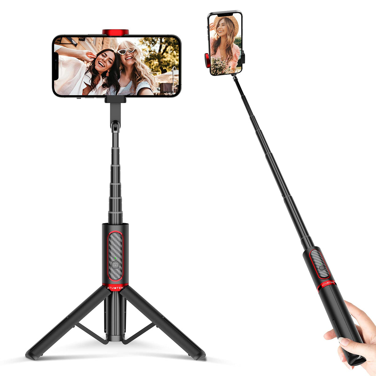Atumtek Selfie Stick Tripod, Extendable 3 In 1 Aluminum Bluetooth Selfie Stick With Wireless Remote And Tripod Stand For Iphone