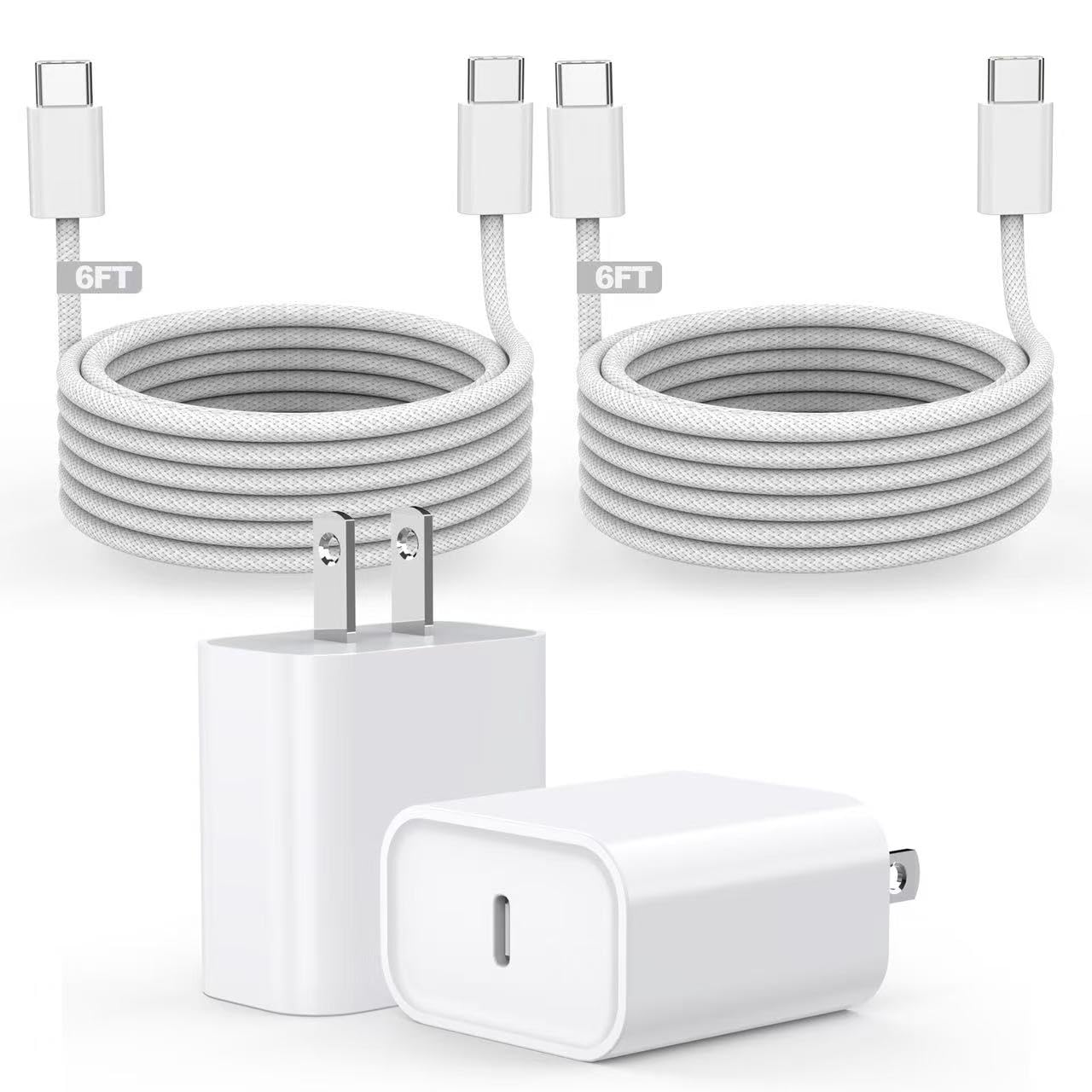[Apple MFi Certified] iPhone Air/17 Charger,USB C Fast Charging 2Pack 20W Apple Charger Type C Block 6FT USB C to C Woven Cable 