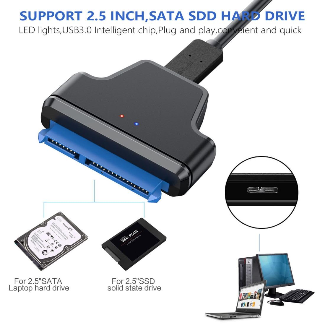 Chenyang Sata To Usb Adapter Micro Usb 3.0 To 2.5'' Sata Hard Drive External Converter Adapter For Ssd/Hdd Data Transfer Support