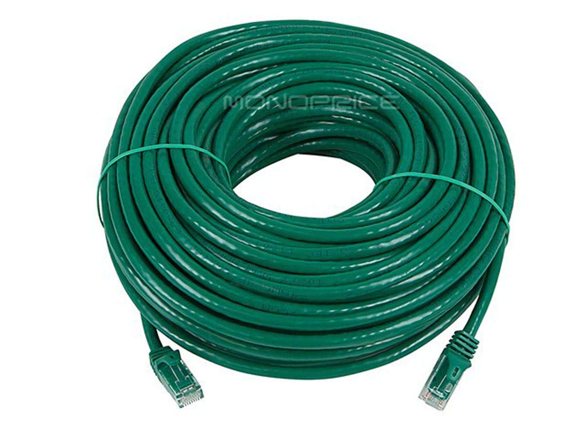 Monoprice Cat6 100Ft Green Patch Cable Utp 24Awg 550Mhz Pure Bare Copper Snagless Rj45 Flexboot Series Ethernet Cable