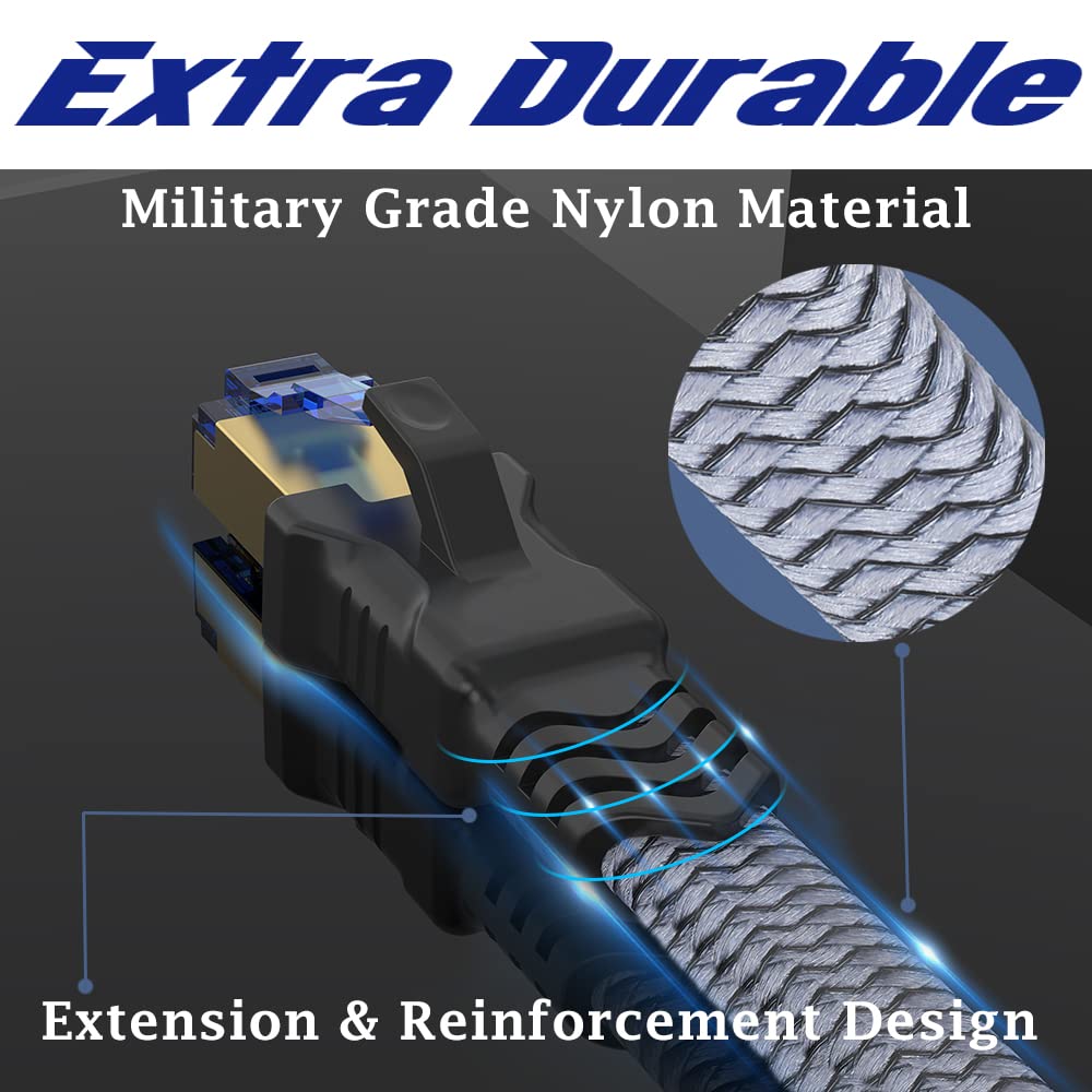 Cat 8 Ethernet Cable 100 Ft, Fastest Cat8 Internet Network Cable High Speed 2000Mhz 40Gbps S/Ftp Rj45 Cables For Gaming/Ps4/5/Mo