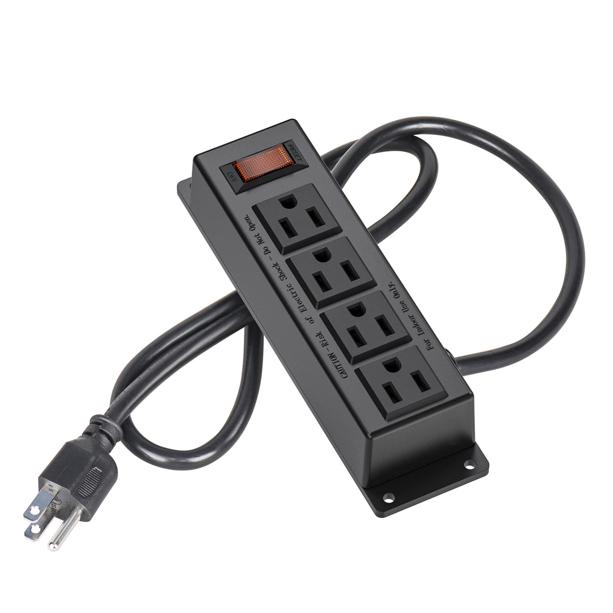 Wall Mount Power Outlet Strip, 4 Outlet Mountable Power Strip With Switch, 3Ft Cord Under Desk Power Strip For Office/Industrial