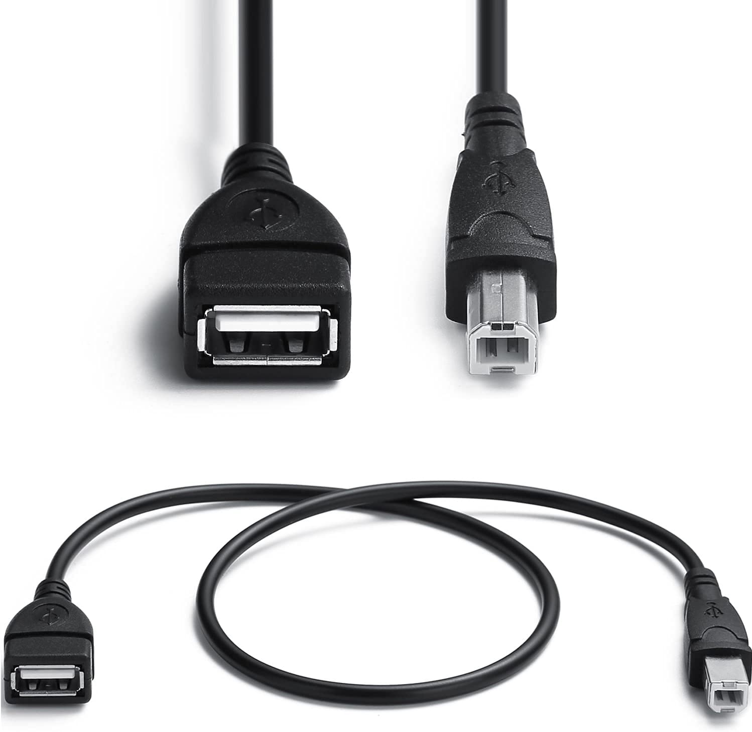 Amuu 2 Pack Usb 2.0 Cables A Female To Usb B Male Cable For Printer,Length Is 20 Inches,A/F To B/M,Type A F To M Extender Connec
