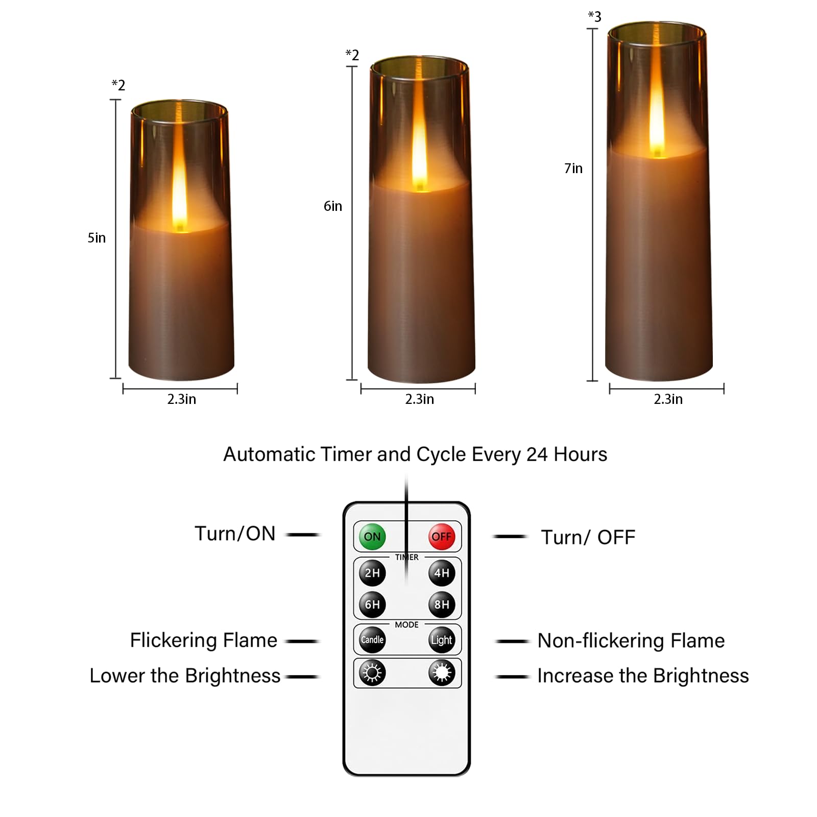 Kakoya Realistic Flickering Flame Electric Pillar Candles, 7Pcs Battery Operated With Remote Timer, Ideal For Home Decor, Christ