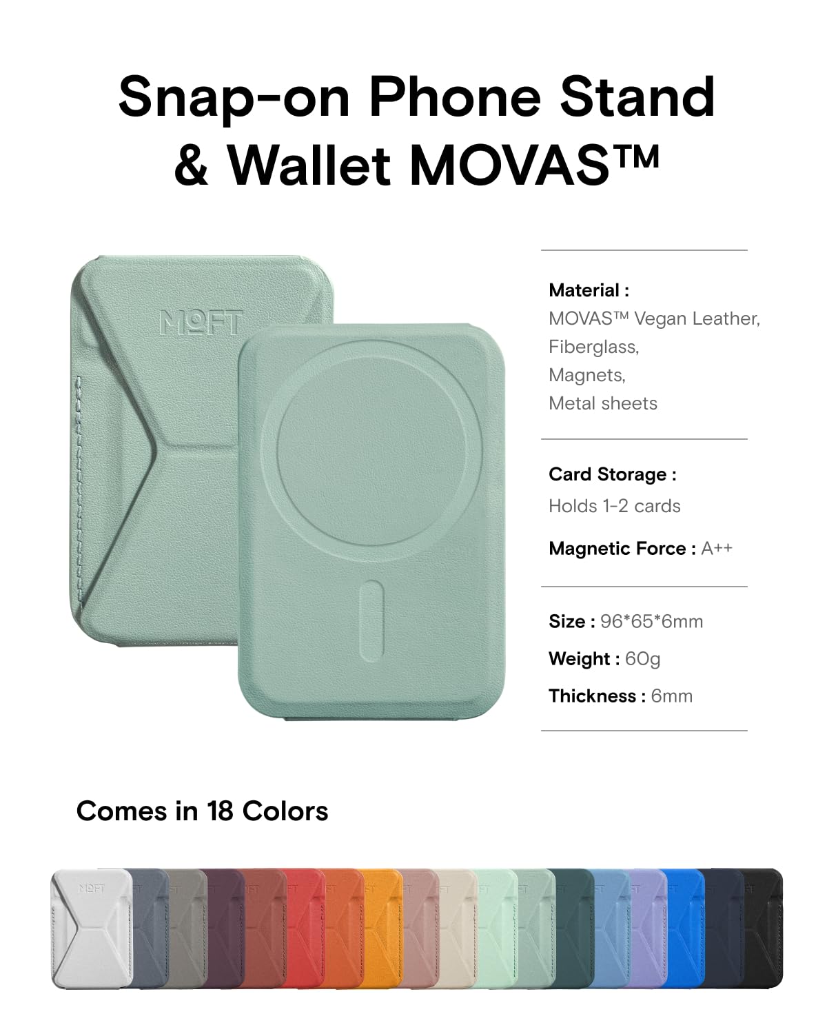 Moft Magsafe Wallet For Iphone 15/14/13/12 Series, Strong Magnetic Phone Card Holder Fit 2 Cards & 3 Viewing Angles & Stain-Resi