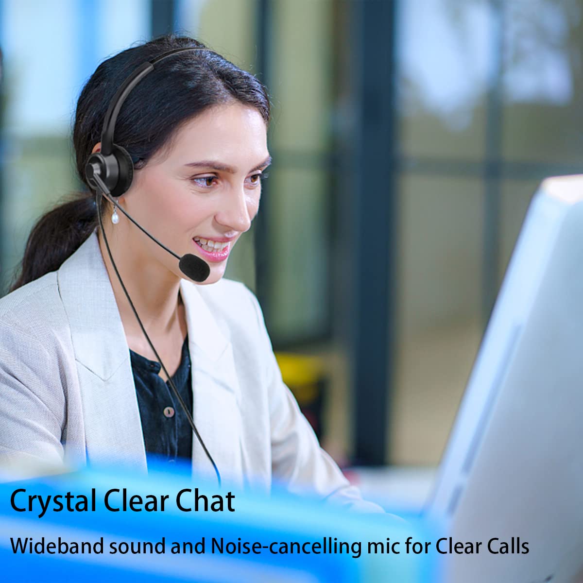 Rj9 Phone Headset For Office Phones With Noise Cancelling Microphone, Binaural Telephone Headsets Compatible With Cisco 8841 884