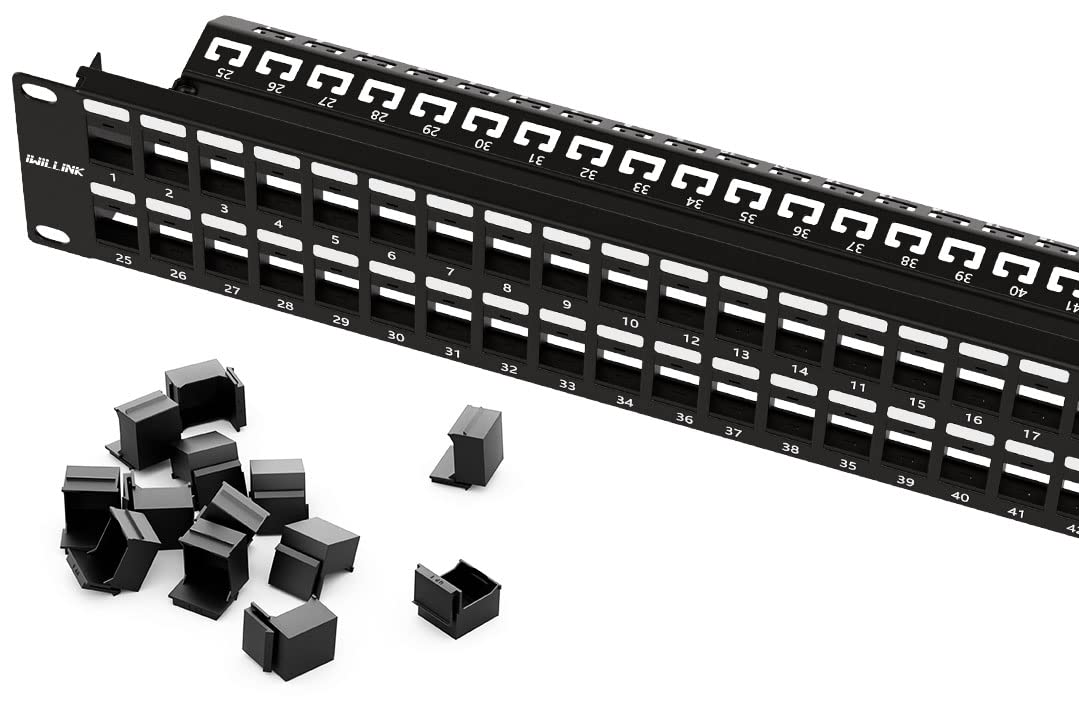 Iwillink Blank 48 Port Keystone Patch Panel, 2U 19'' Rackmount/Wallmount With Metal Housing, Includes 24 Blank Inserts For Custo