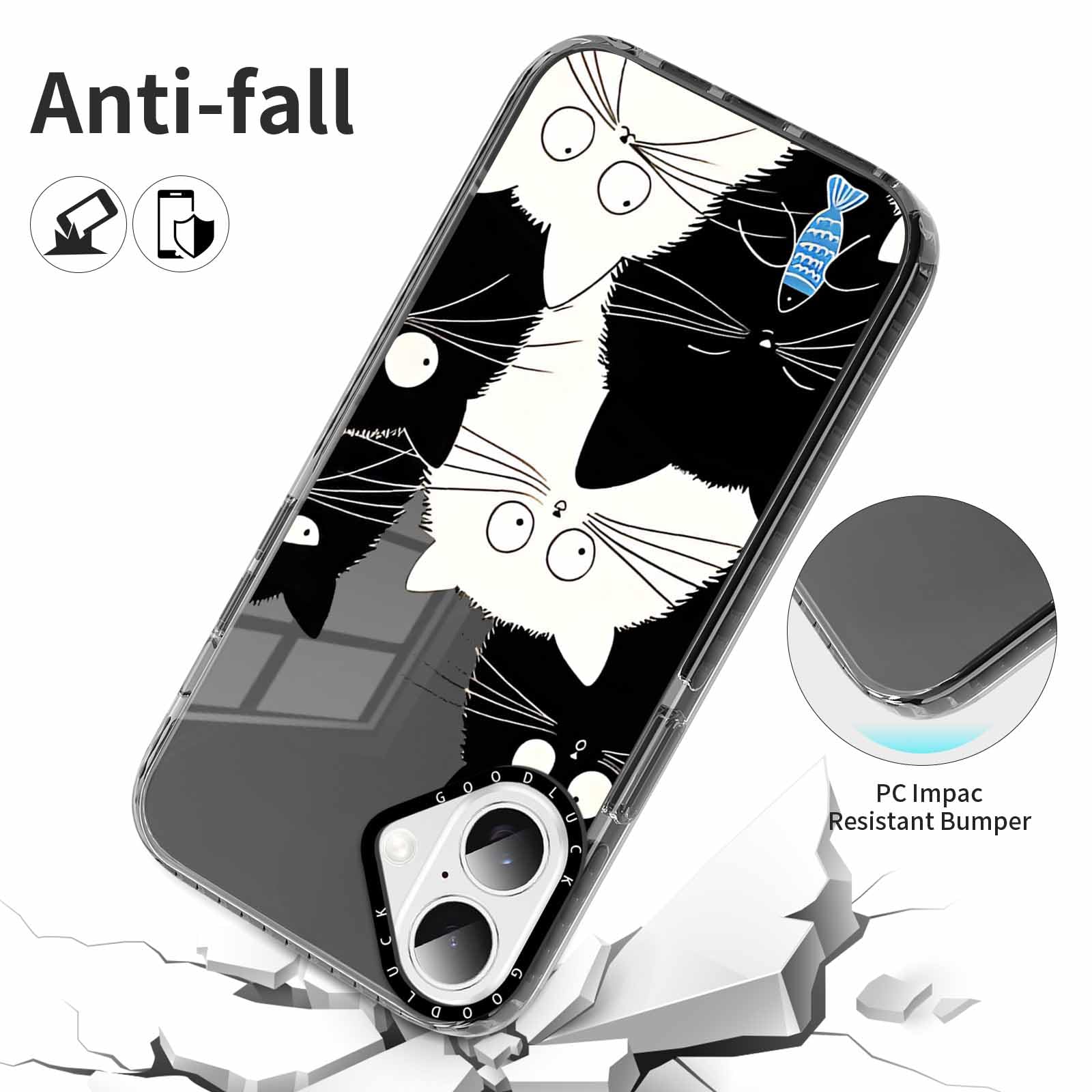 Rumdey 2 Pack Clear Phone Case For Iphone 16 Plus 6.7 Inch, Cute Black Cat Aesthetic Pattern Design Protective Soft Slim Shockpr