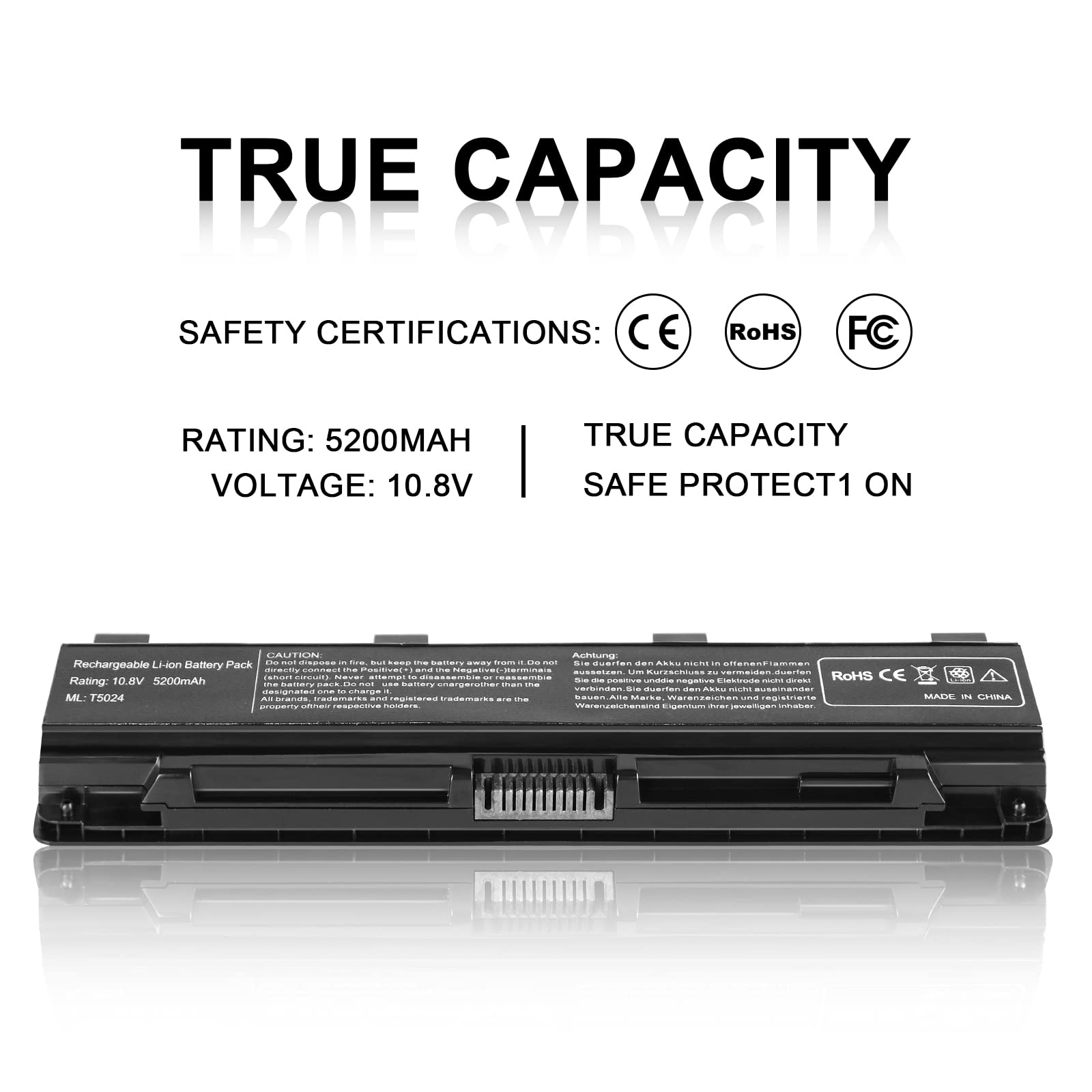 TSKYBEAR Li-ion Laptop Battery PA5024U-1BRS for Toshiba Satellite C55 C855 L855 P855 S855 Series 6-Cell 56Wh 10.8V Black