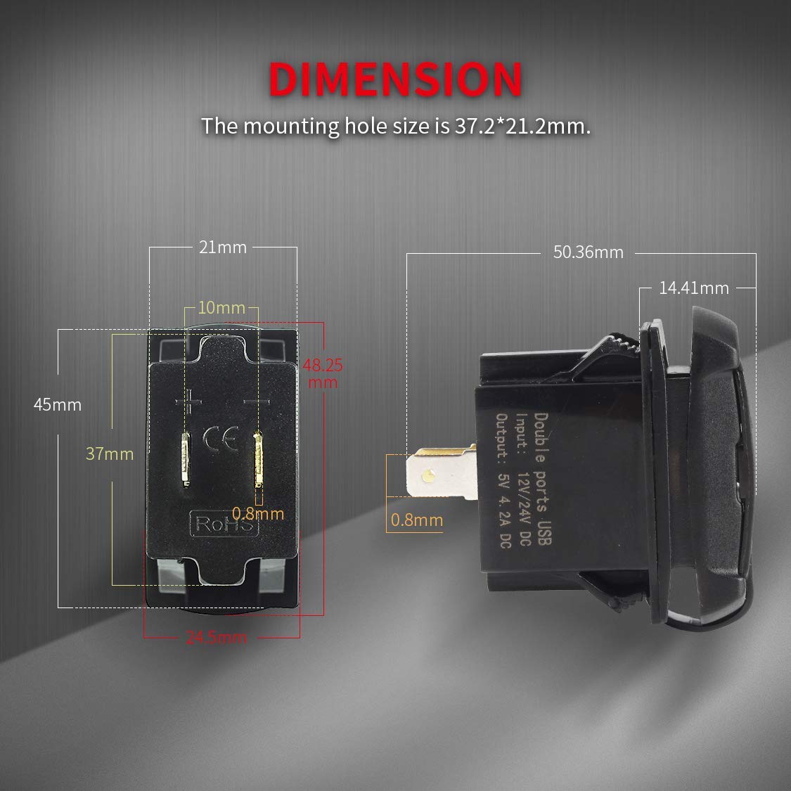 Daiertek Marine Usb Rocker Switch 12V Dual Charger Ports 4.2A Waterproof Outlet Socket With Blue Led Digital Voltmeter For Rocke