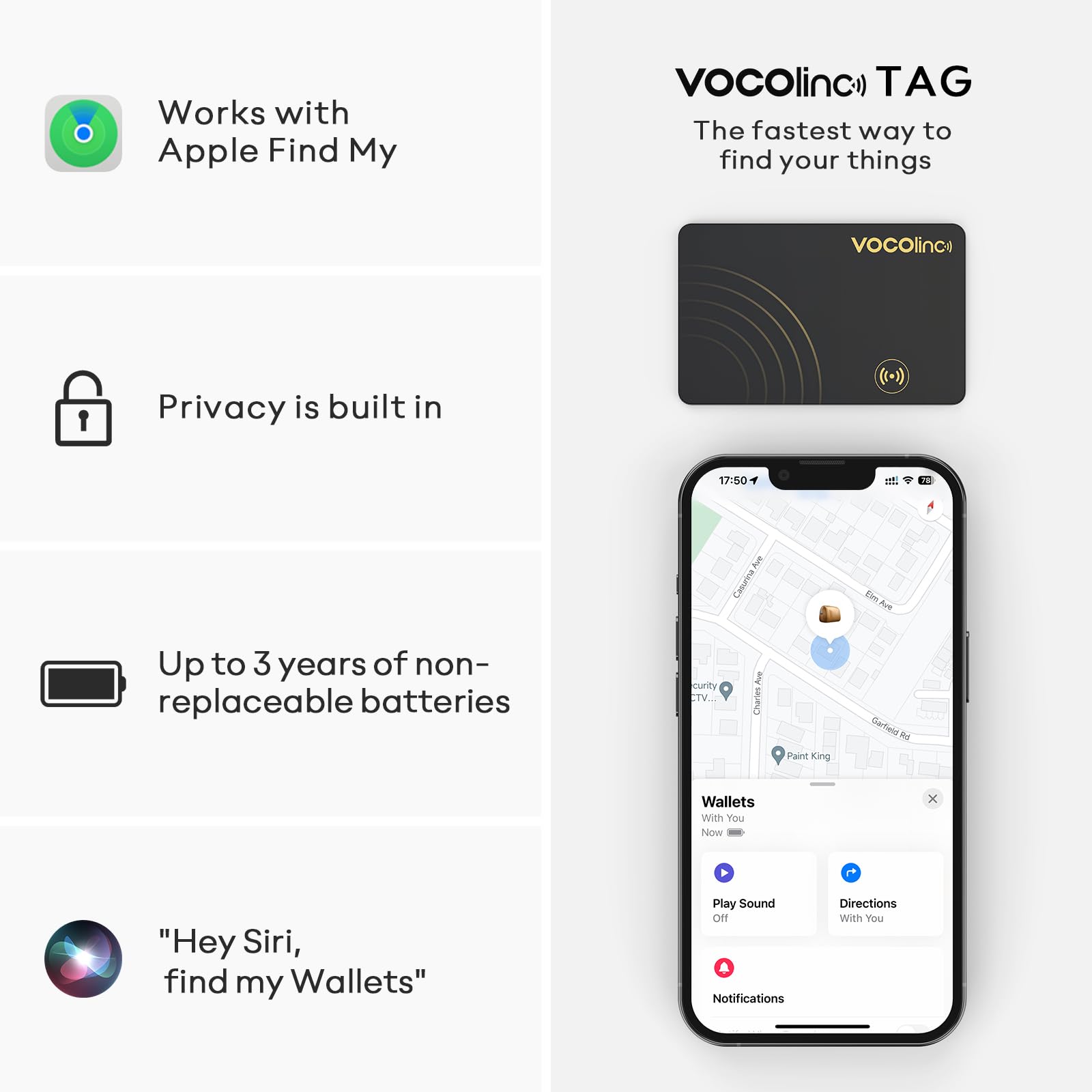 Vocolinc Air Tag Card Wallet Tracker Ultra Thin 1.6Mm, Smart Item Finder Work With Apple Find My App (Ios Only, Android Not Supp