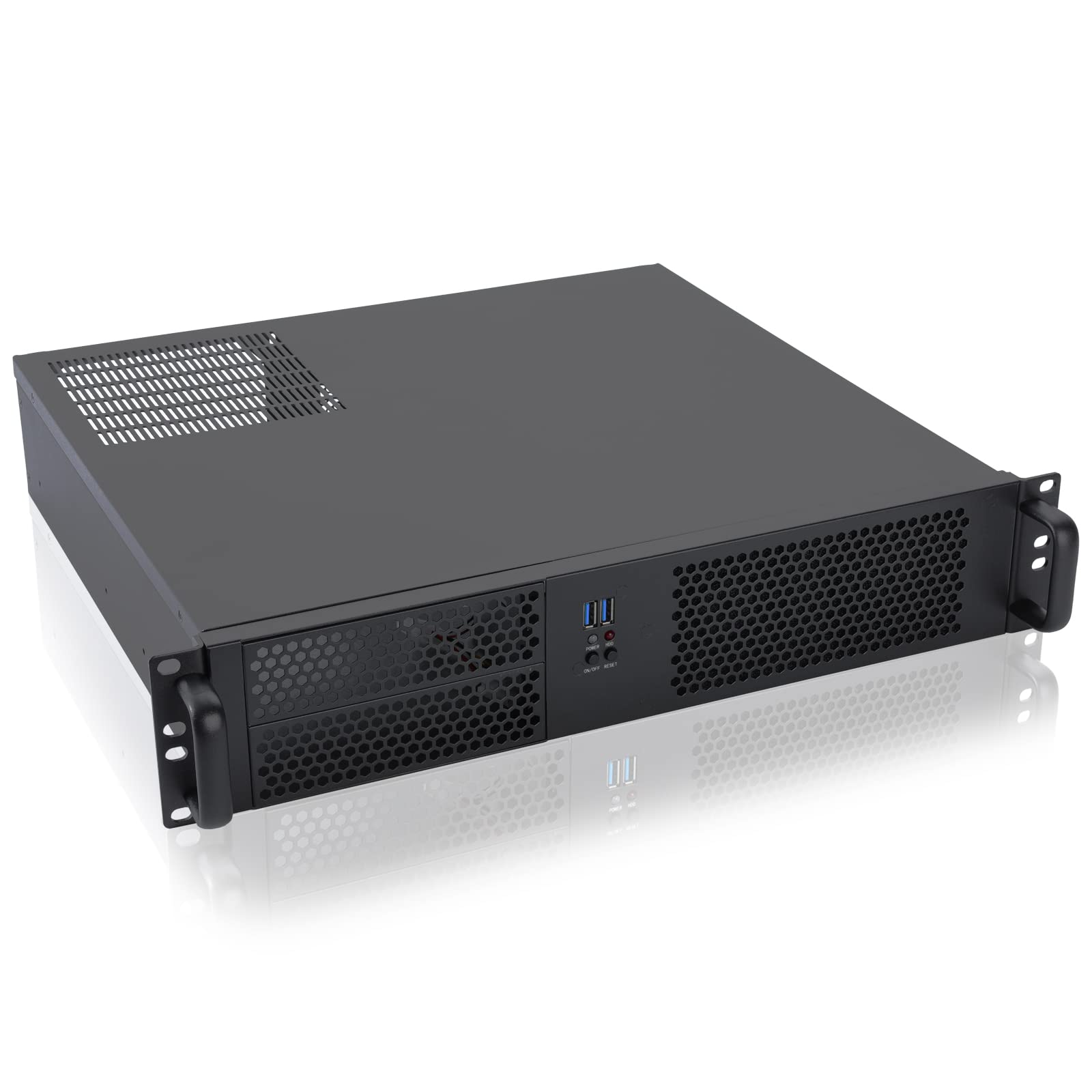 RackChoice 2U Server case Micro ATX Compact Rackmount 2 x 5.25 Chassis Support ATX PS2 PSU with 120mm Fan on top, USB3.0 with 2.