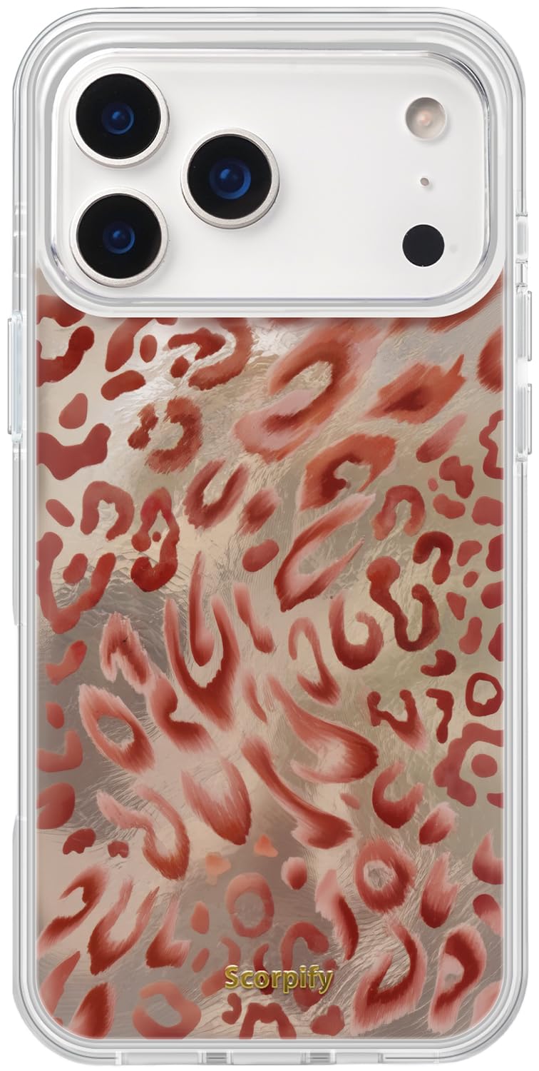 SCORPIFY for iPhone 17 Pro Max Case [Compatible with MagSafe] with Copper Mirage Leopard Print and Liquid Silver Texture, Cute M