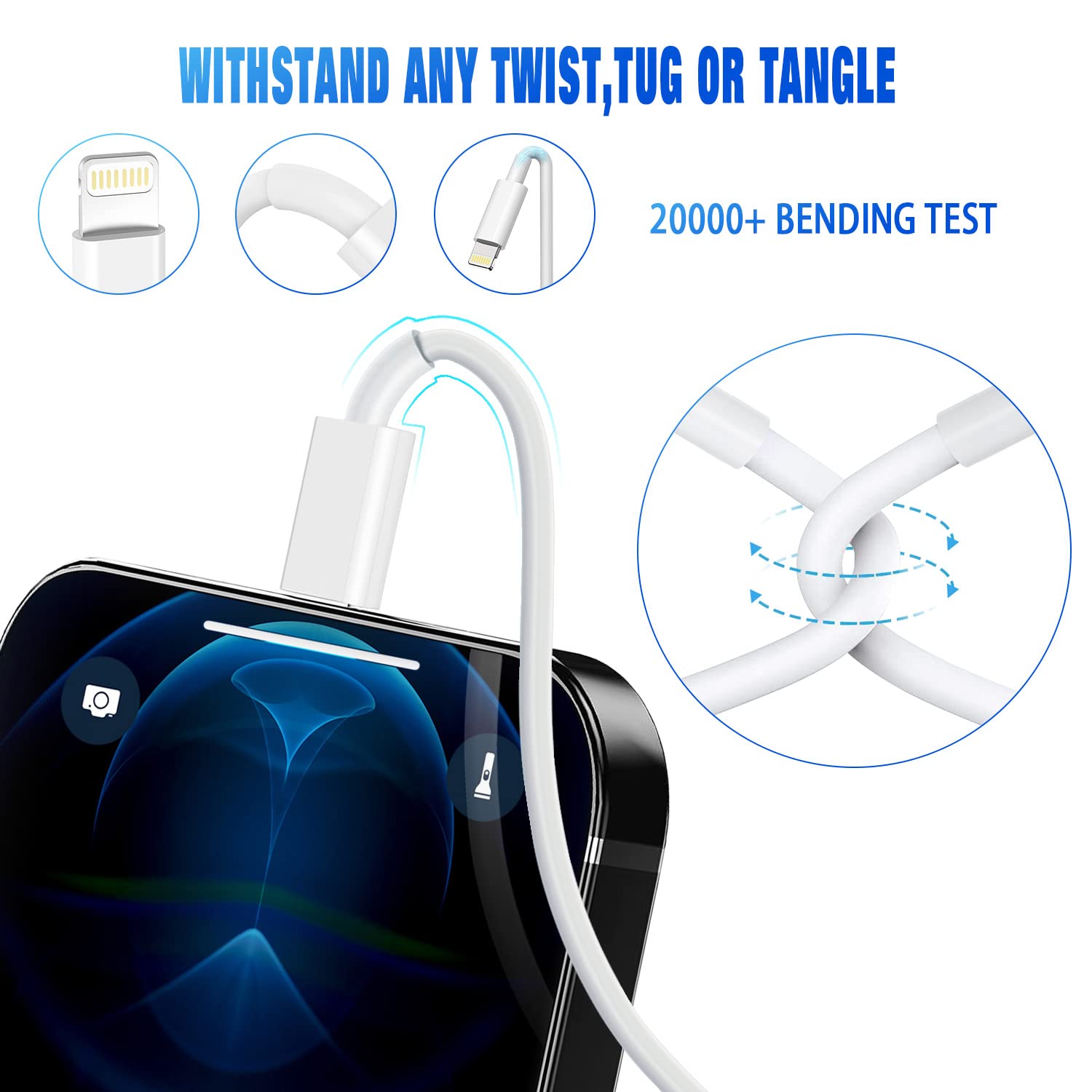 3 Pack Iphone Charger 6Ft, [Apple Mfi Certified] Lightning Cable 6 Foot Fast Charging Cords Apple Charger Compatible With Iphone