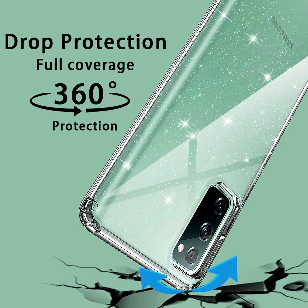 Annsd Galaxy S20 Fe Case(5G),Glitter Clear Sparkly Bling Slim Flexible Tpu Shock Absorption Rubber Full Body Protective Cover Fo