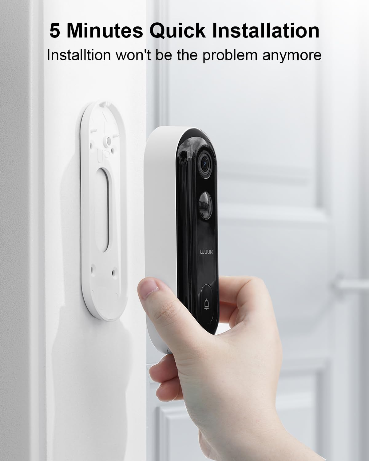 Wuuk Add On Video Doorbell Camera, Base Station Is Required, Wireless Camera Doorbell, 2K Resolution Hdr, Dual Motion Detection,