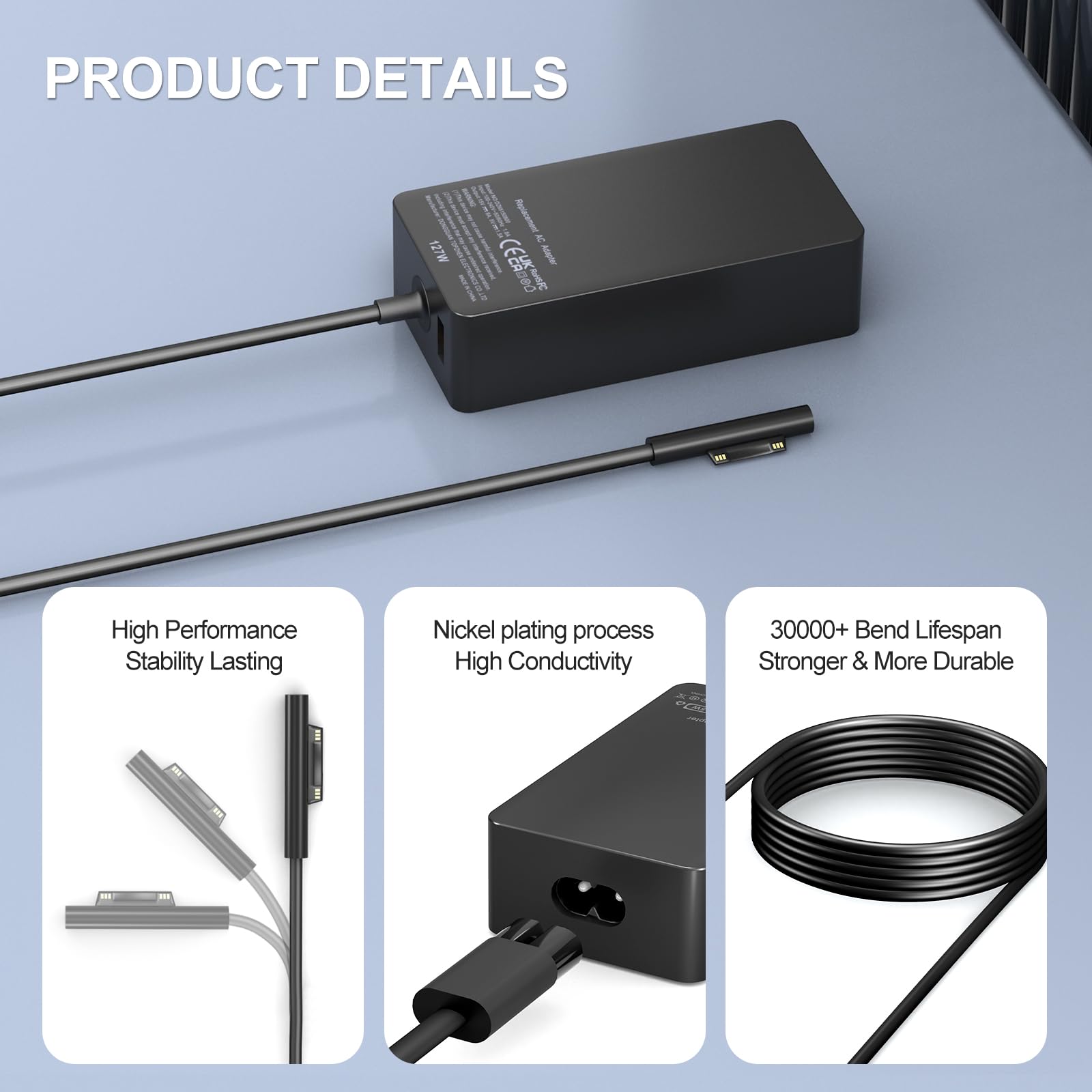 Surface Pro Charger 127W, Surface Book 3 Charger Replacement For Microsoft Surface Book 3 2 1, Surface Pro X 9 8 7 6 5 4 3, Surf