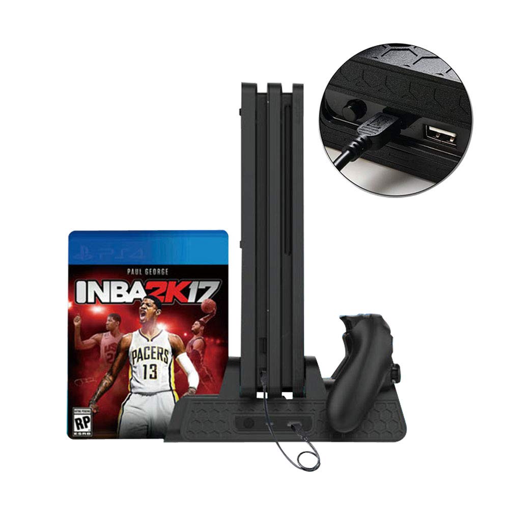 Deco Gear Vertical Dual Controller Charging Dock For Ps4/ Ps4 Slim/ Ps4 Pro With 2 High Speed Cooling Fans And Slot For 12 Games