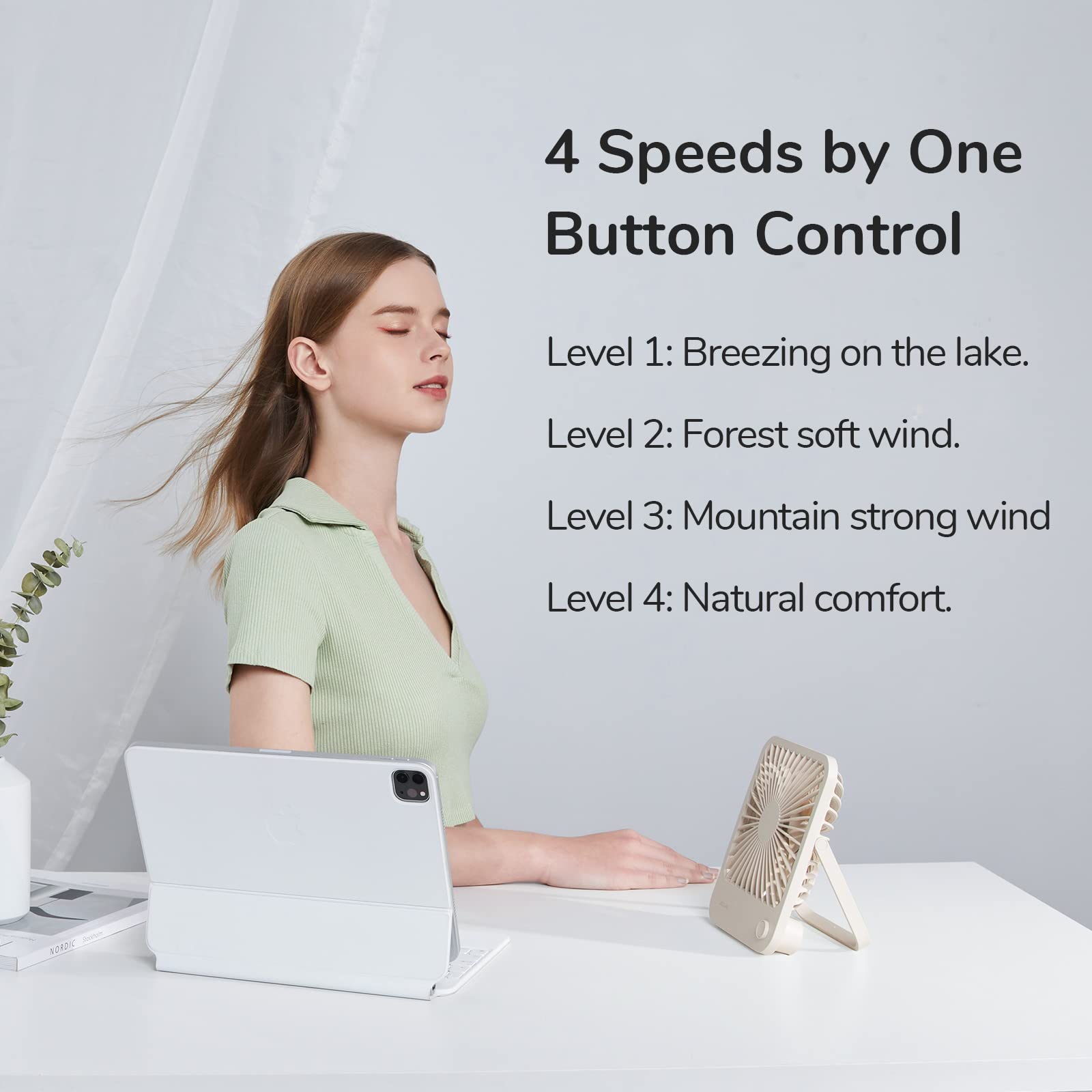 Jisulife Desk Fan Battery Operated Small Fan,180 Foldable Portable Fan, 4 Speeds Adjustable Ultra Quiet For Home Office Travel O