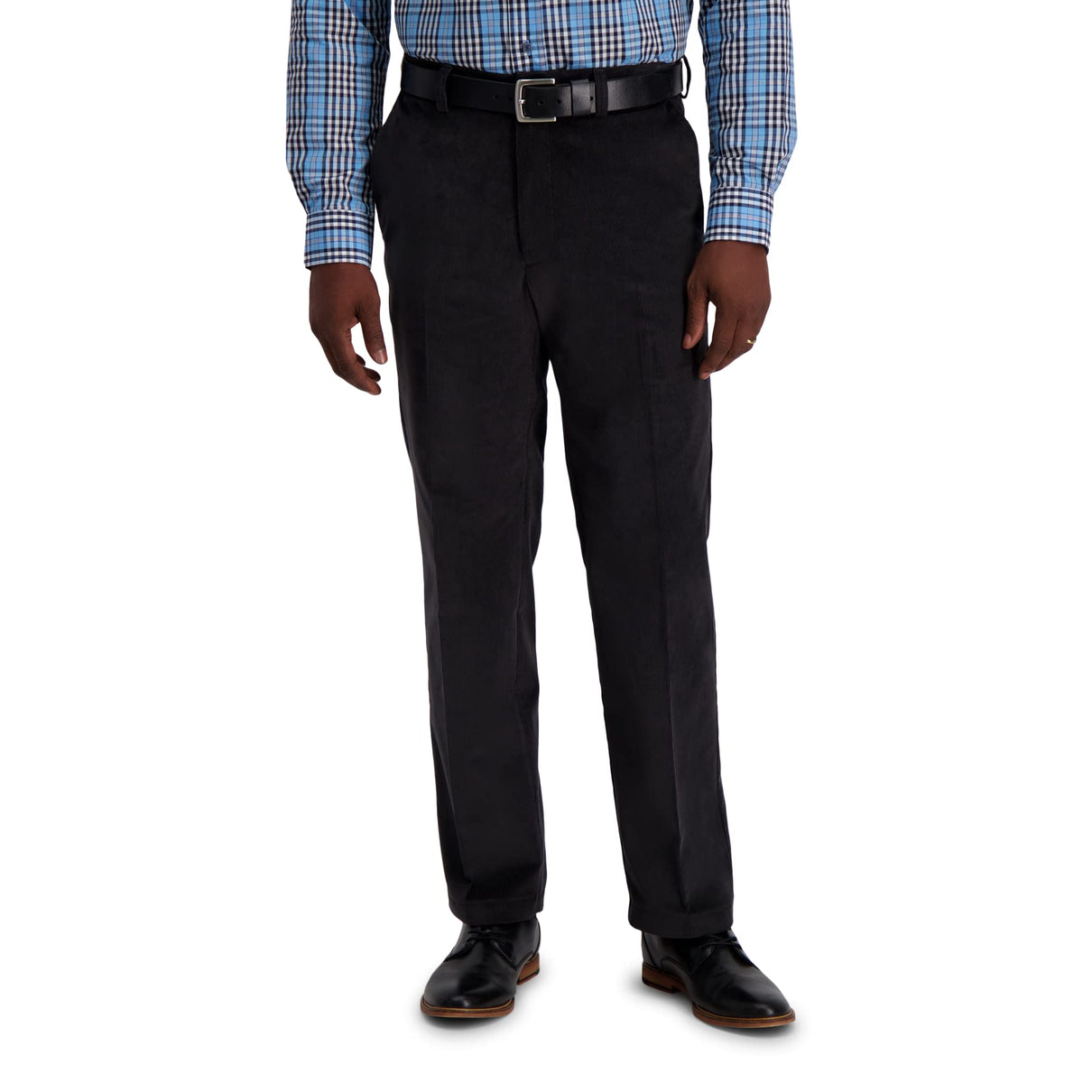 Haggar Mens Stretch Corduroy Expandable Waist Classic Fit Flat Front Casual Pants, Dark Grey, 38W X 29L Us