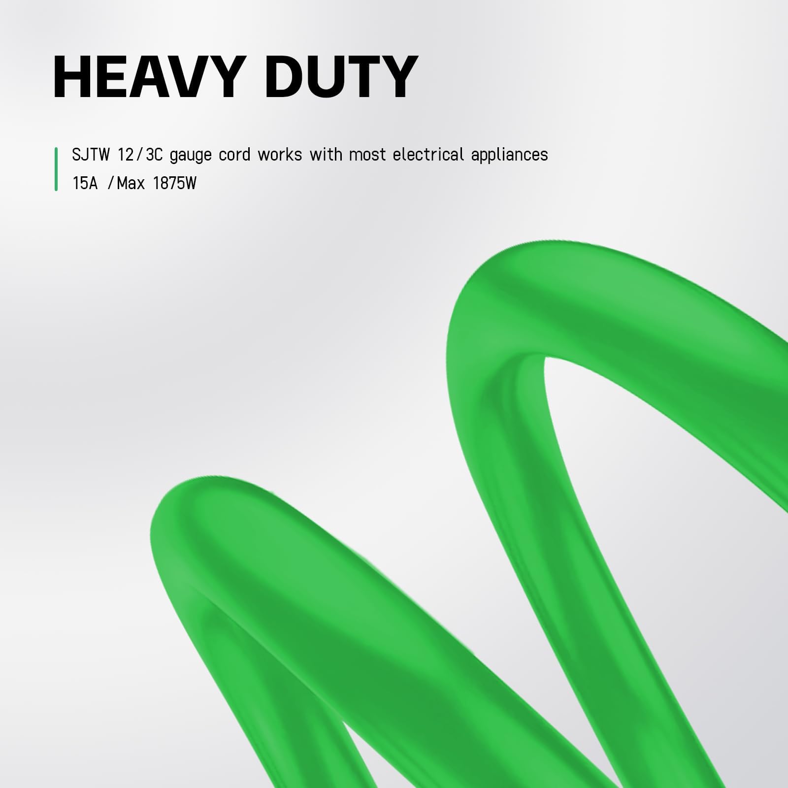 Ep 15 Ft Outdoor Extension Cord, 12/3 Sjtw Heavy Duty Waterproof Power Cable, 3 Prong Grounded Plug, Lighted End, For Lawn, Gard