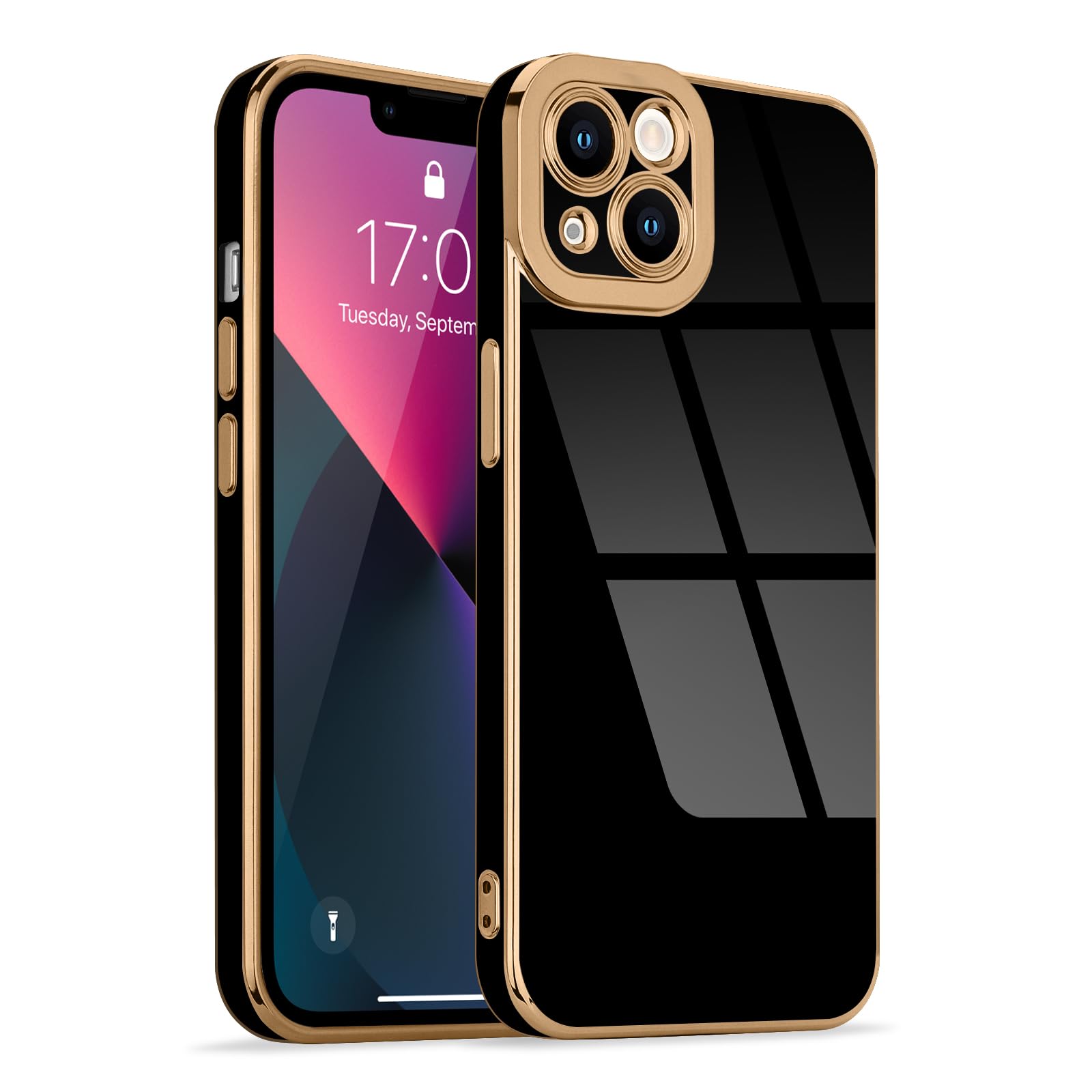 Lafunda Compatible With Iphone 13 Case, Luxury Plating Cases For Women Girls Cute Electroplated Golden Edge Shockproof Tpu Bumpe