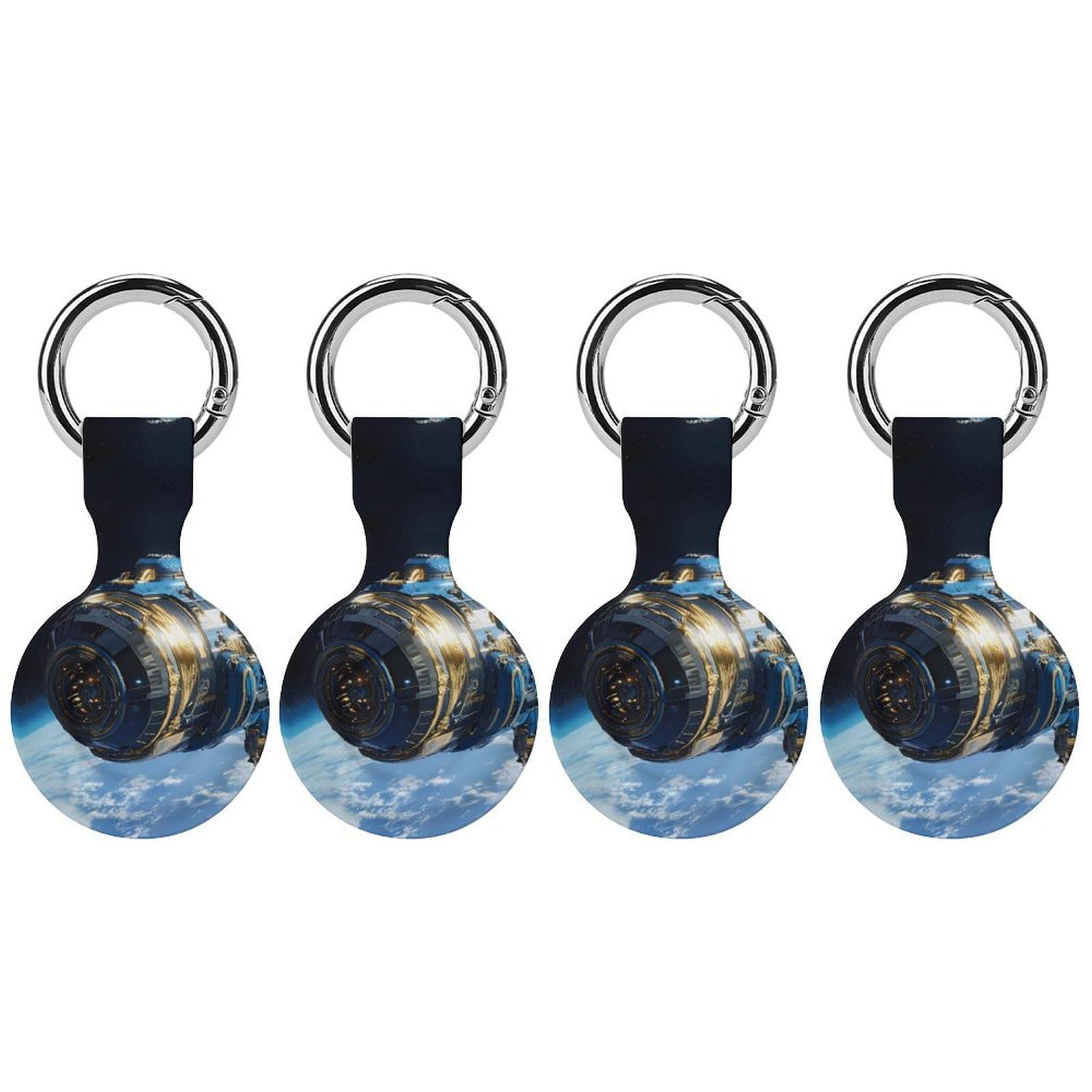 Steam Punk Spaceship Silicone Case Compatible with Airtags Protective GPS Holder with Keychain for Wallet Luggage Pets