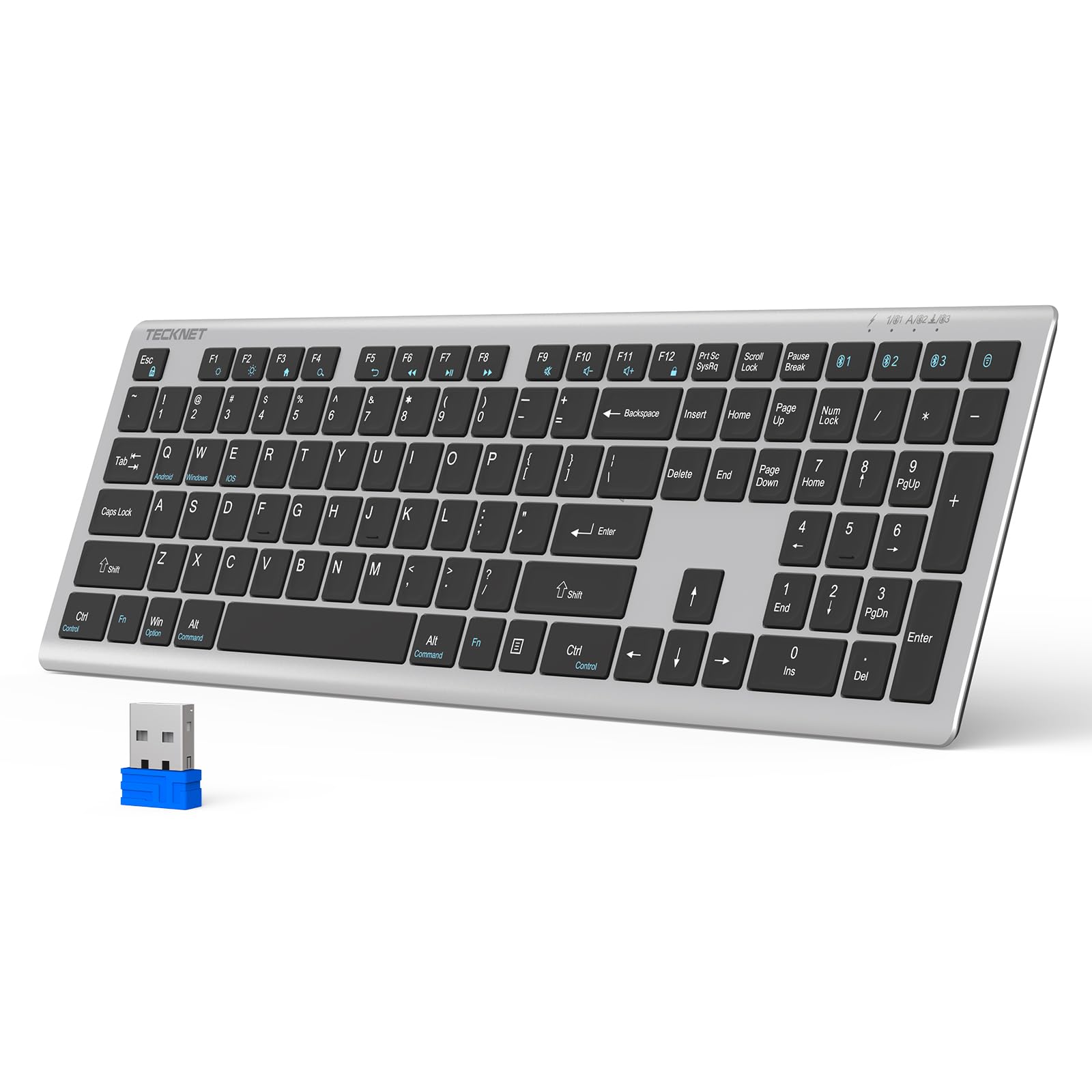 TECKNET Bluetooth Keyboard Rechargeable 4Device (2.4G+BT) Free Switching
