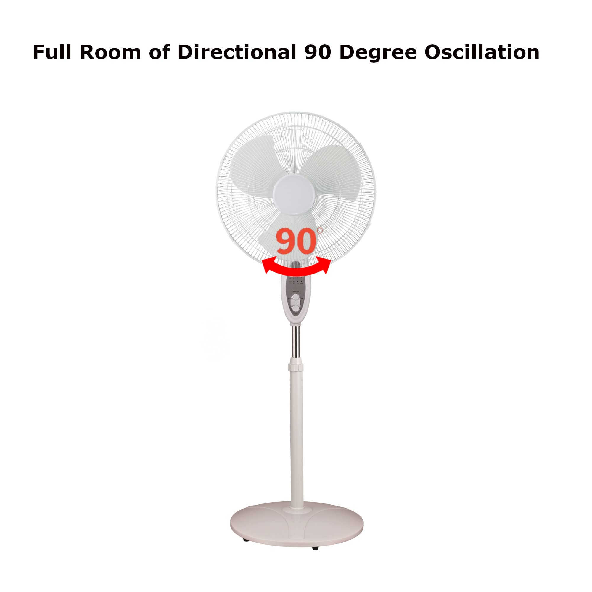 Optimus F-1672Wh Oscillating Stand Fan With Remote Control, 16-Inch, White