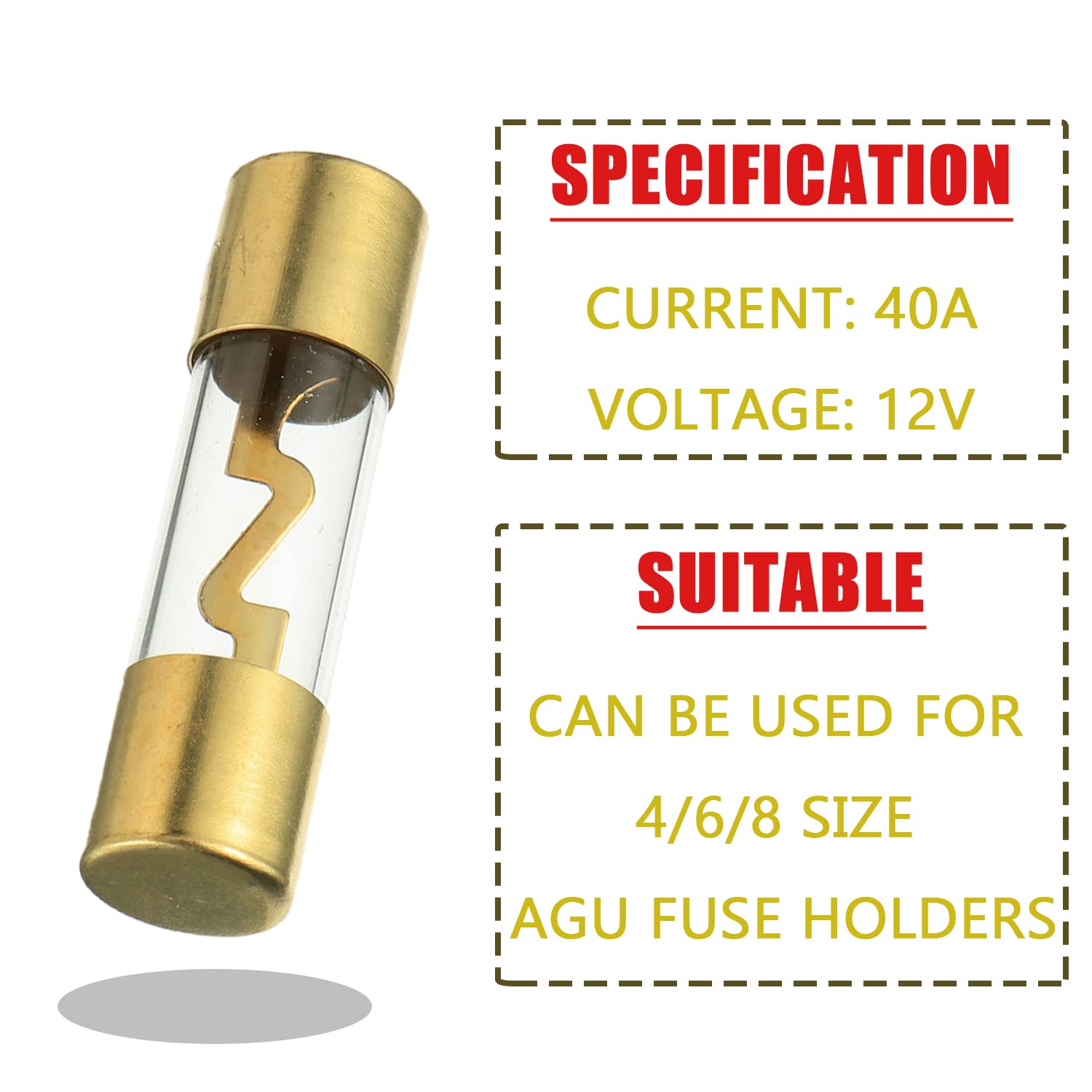 Sigandg 40A Agu Fuse Gold Plated Glass Car Audio For Car Auto Marine Audio Stereo Amplifier Power Protection (Pack Of 5)