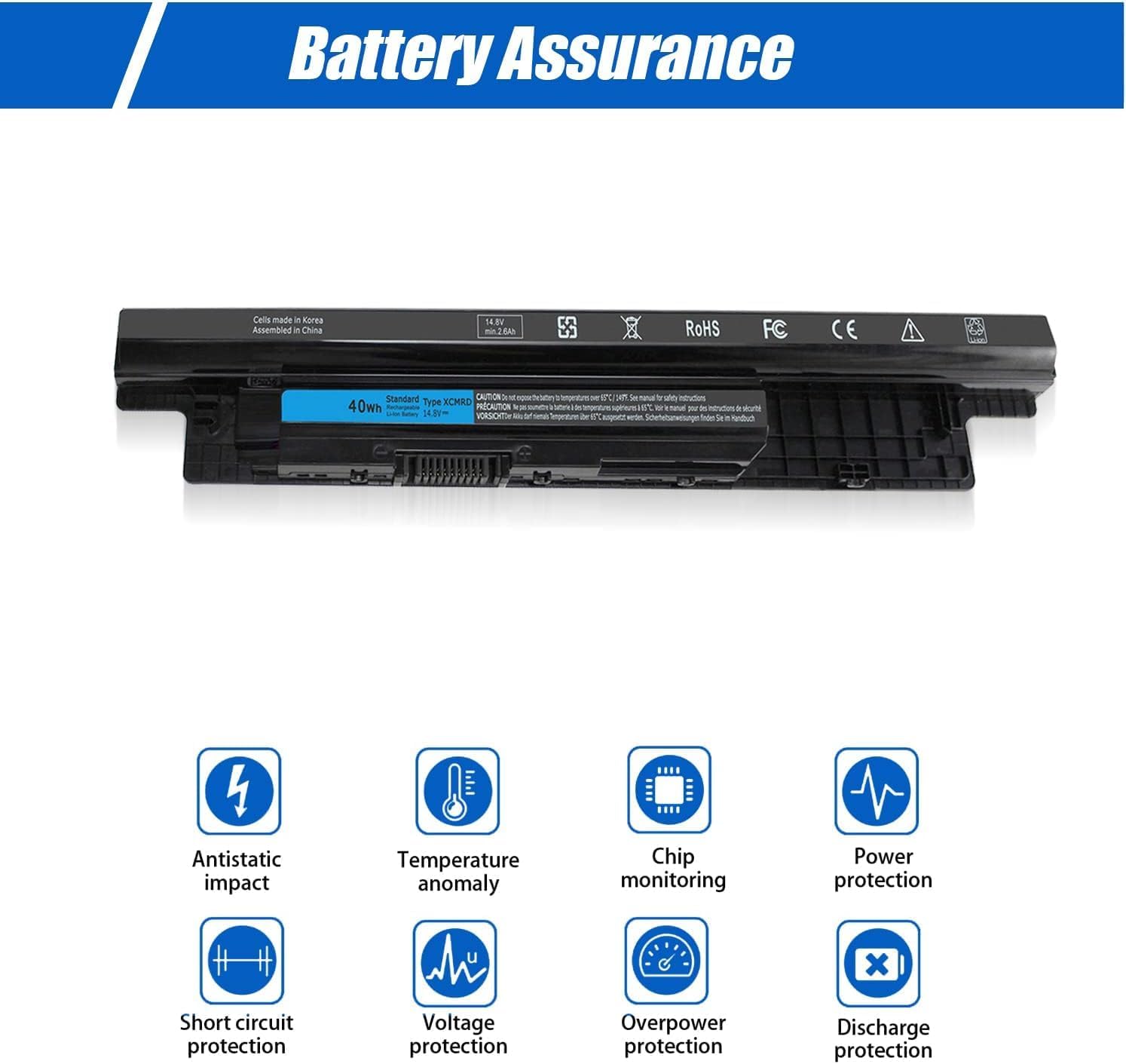 Xcmrd Battery For Dell Laptop, 14.8V 40Wh Battery For Dell Inspirion 15 3000 Series 3531 3541 3542 3543 14 3421 3437 14R 5437 15
