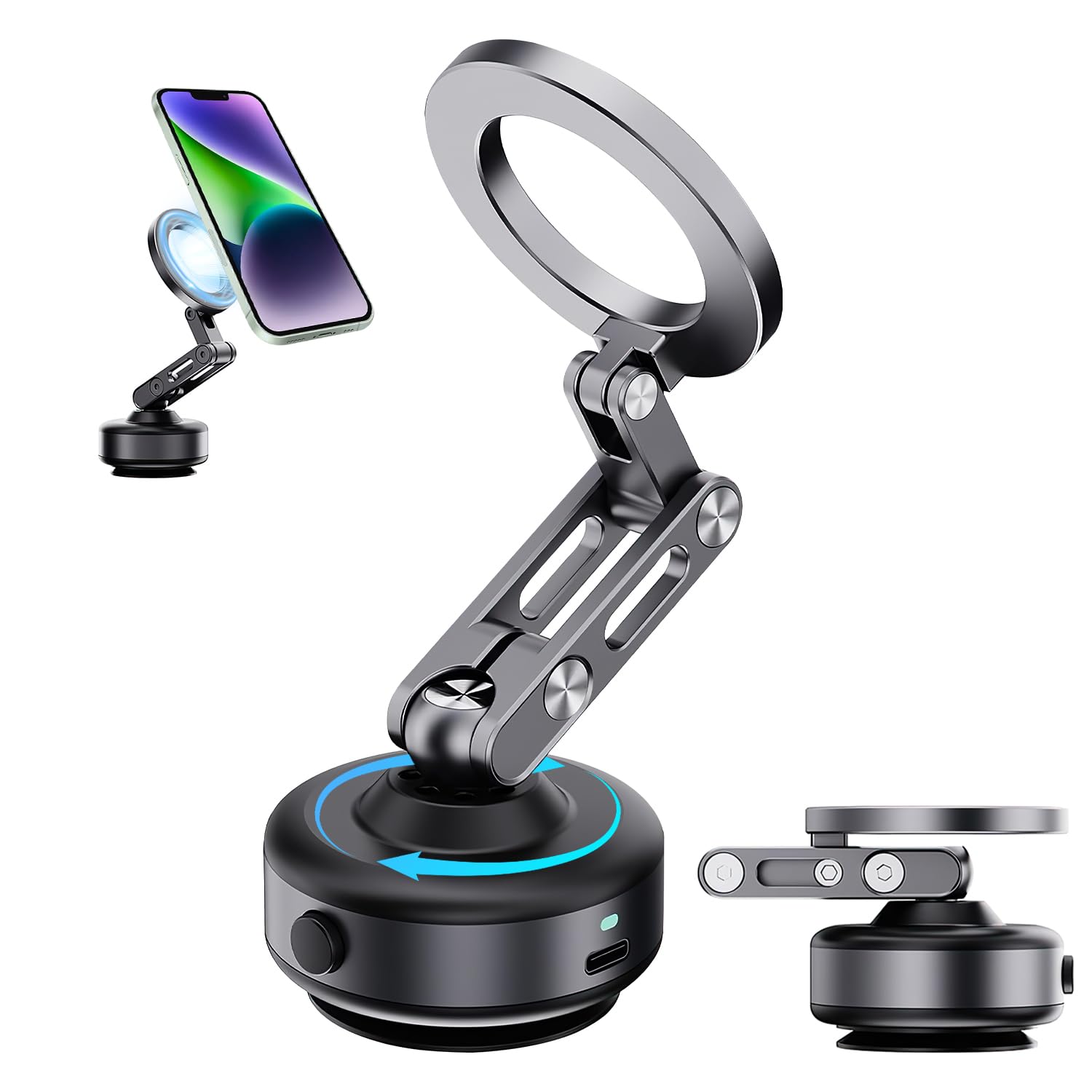 Vacuum Magnetic Car Phone Mount, 360 Adjustable Suction Cup Phone Mount, Foldable Smart Double-Sided Magnetic Phone Holder, From