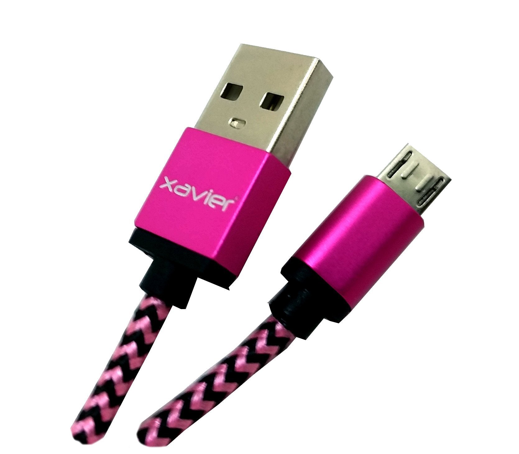 Xavier Usb Micropk 06 Usb A Male To Micro B Male With Braided Wire & Metal Connectors, 6', Pink/Black