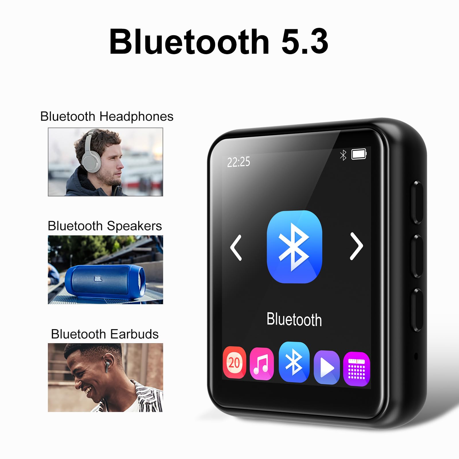 64Gb Mp3 Player Bluetooth 5.3 Touch Screen Music Player Portable Mp3 Player With Speakers High Fidelity Lossless Sound Quality Mp3 Fm Radio Recording E Book Mp3 Player Support (128Gb)