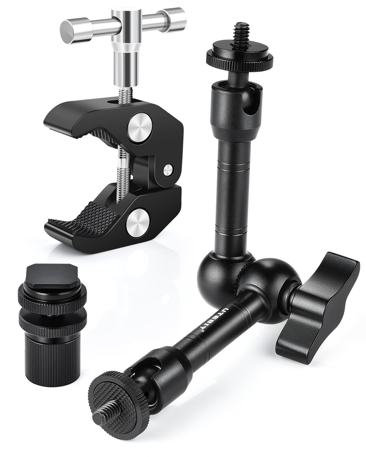 Utebit Adjustable Magic Arm With Super Clamp,9 Inch With 1/4' And 3/8' Thread,Articulating Arm Clamp Friction Power Arm Crab Screw Kit For Lcd Monitor, Led Light, Flash Light, Camera Rig